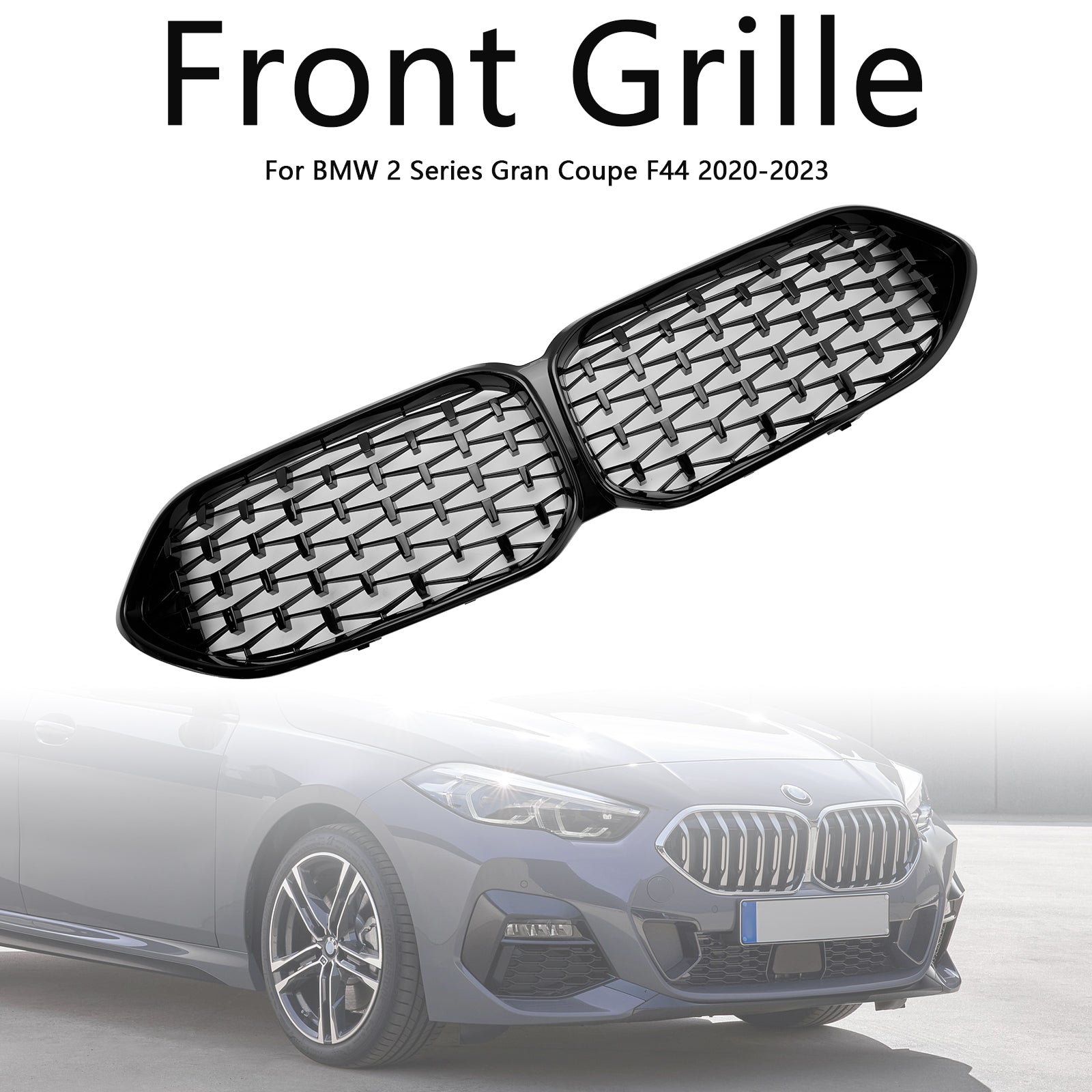 Gloss Black Front Grille Grill Fit BMW 2 Series F44 2020-2023 Coupe M Diamond