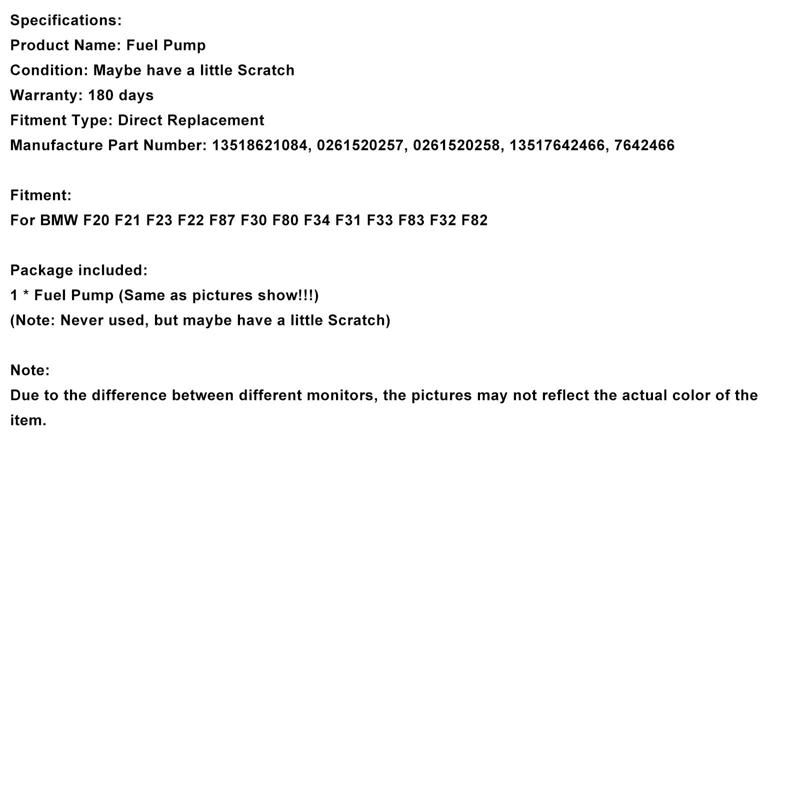 BMW B38 B58 B46 F20 F22 F30 F31 F32 G30 High Pressure Fuel Pump 13517642466