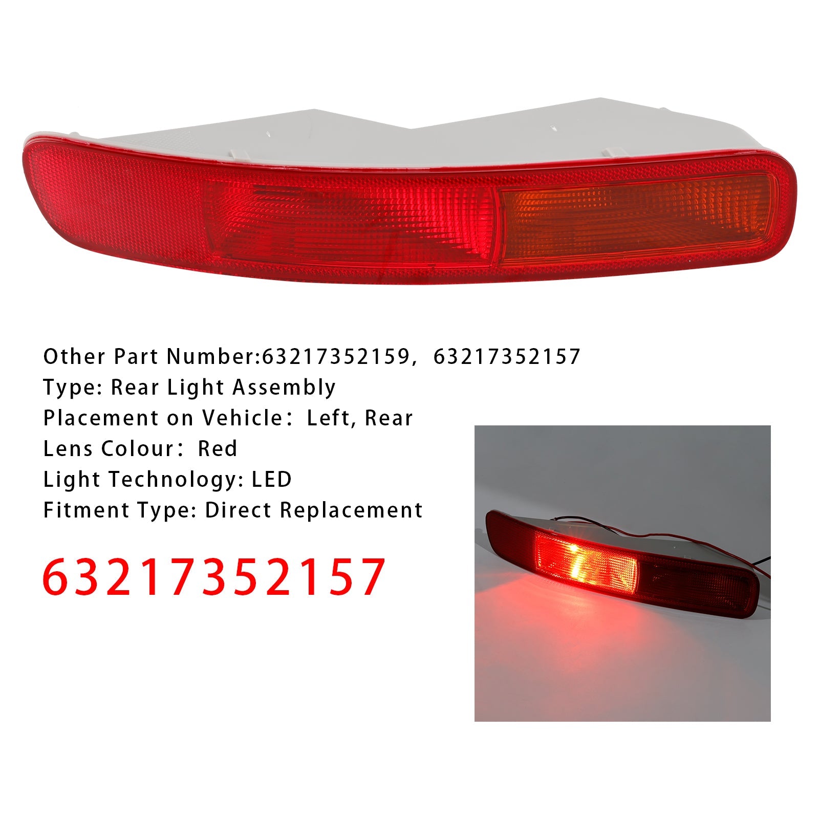 2016-2024 MINI Clubman F54 Left LED Rear Bumper Light 63217352157