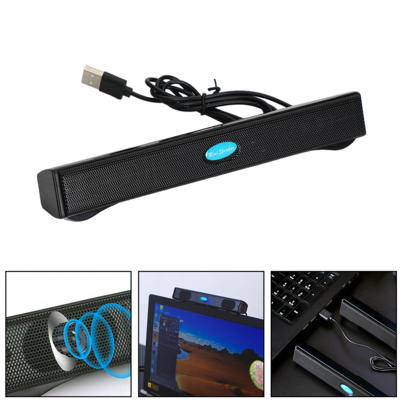 Altavoces USB con cable para ordenador, minibarra de sonido estéreo para PC de escritorio y portátil, color negro