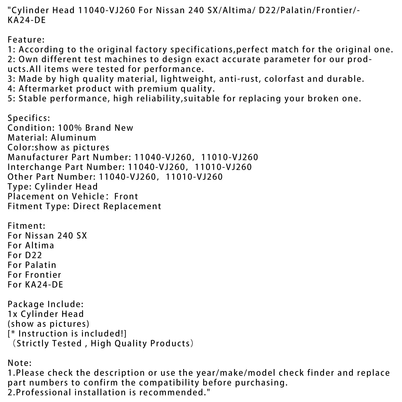 D22 Cylinder Head 11040-VJ260 11010-VJ260
