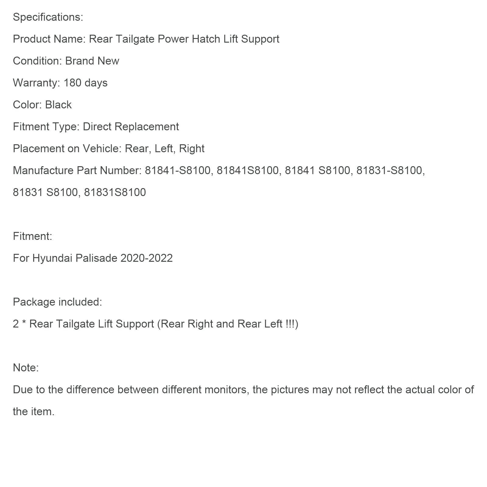 2020-2022 Hyundai Palisade 2PCS Power Liftgates Lift Support 81831-S8100