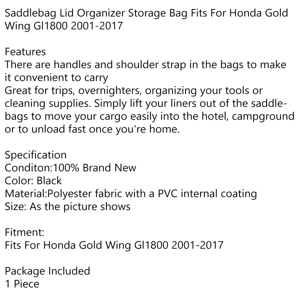 Alforja Bolsa de almacenamiento negra grande para Honda Gold Wing Gl1800 2001-2017