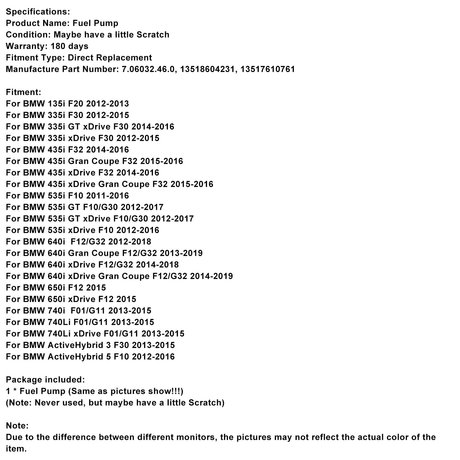 High Pressure Fuel Pump 13518604231 Fit BMW 335i 435i 640i 740Li xDrive