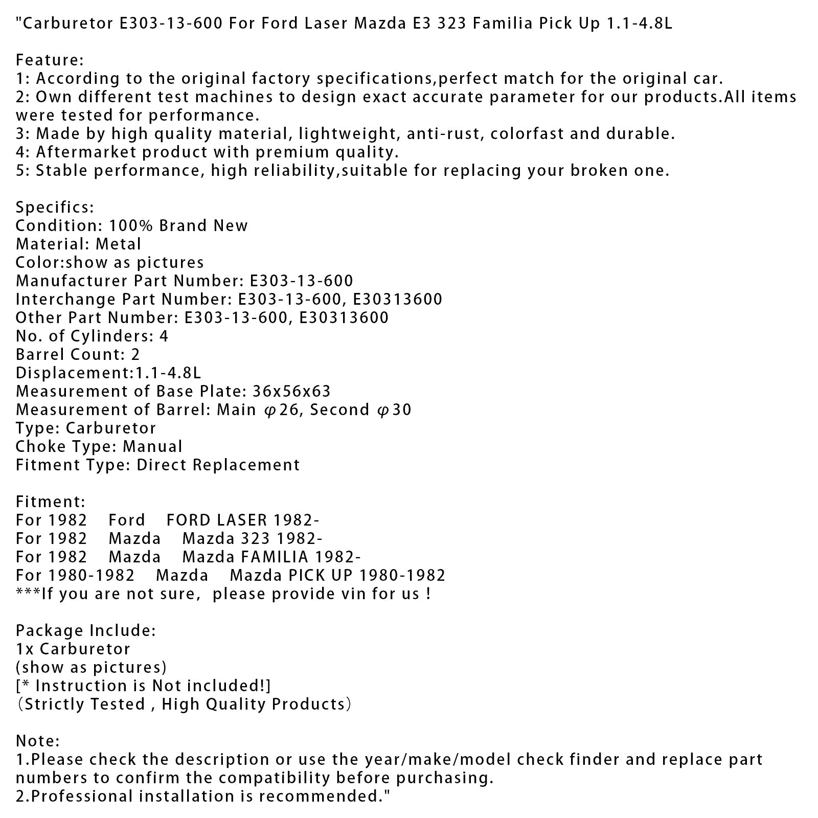 1982-on Mazda FAMILIA Carburetor E303-13-600 E30313600