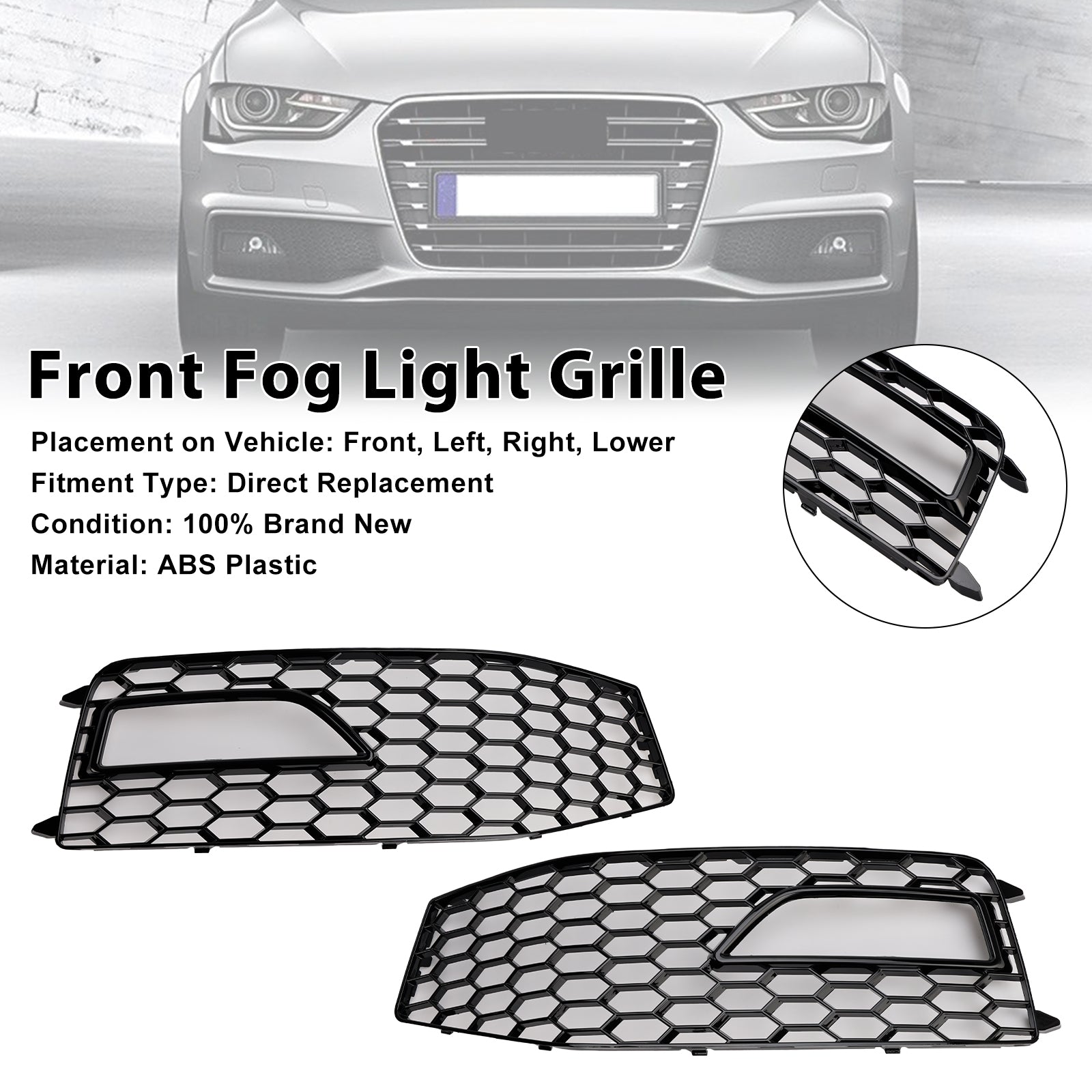2013-2015 Audi A4 S-line S4 2PCS Bumper Fog Light Lamp Cover Grille Grill