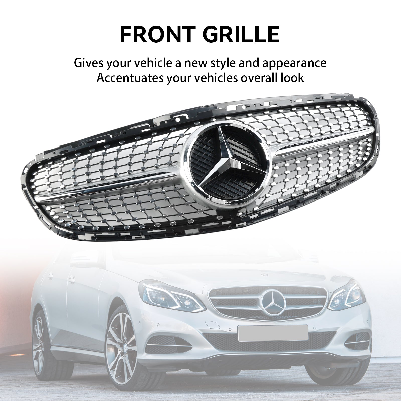 Diamond Front Bumper Grille Grill Fit Mercedes E-Class W212 2013-2016 Facelift