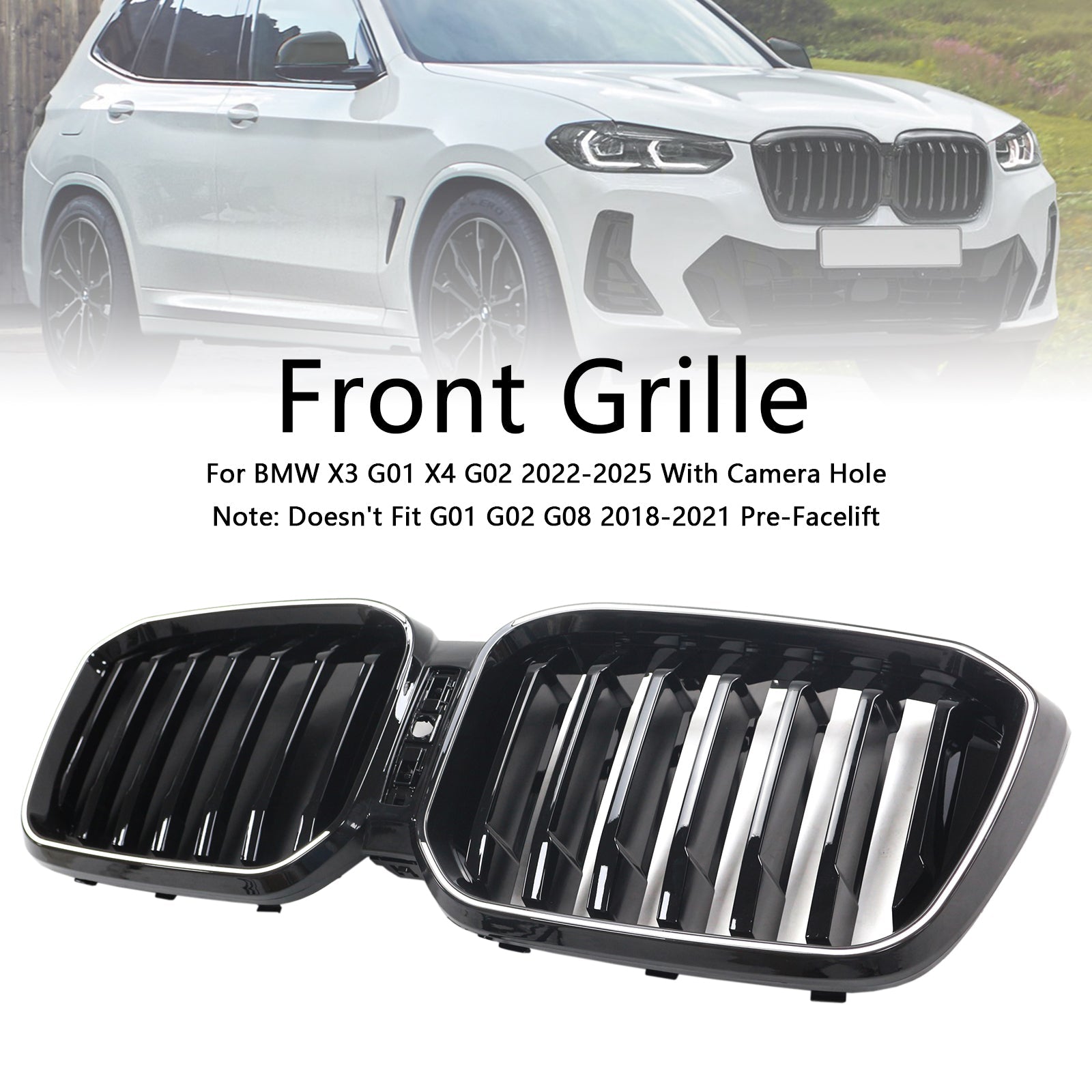 Glossy Black Front Bumper Kidney Grille Fit BMW X3 G01 X4 G02 2022-2025