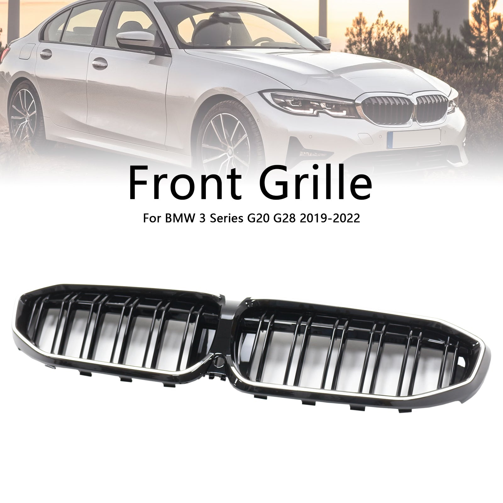Double Slat Black Kidney Grille 51138072085 Fit BMW 3 Series G20 2019-2022