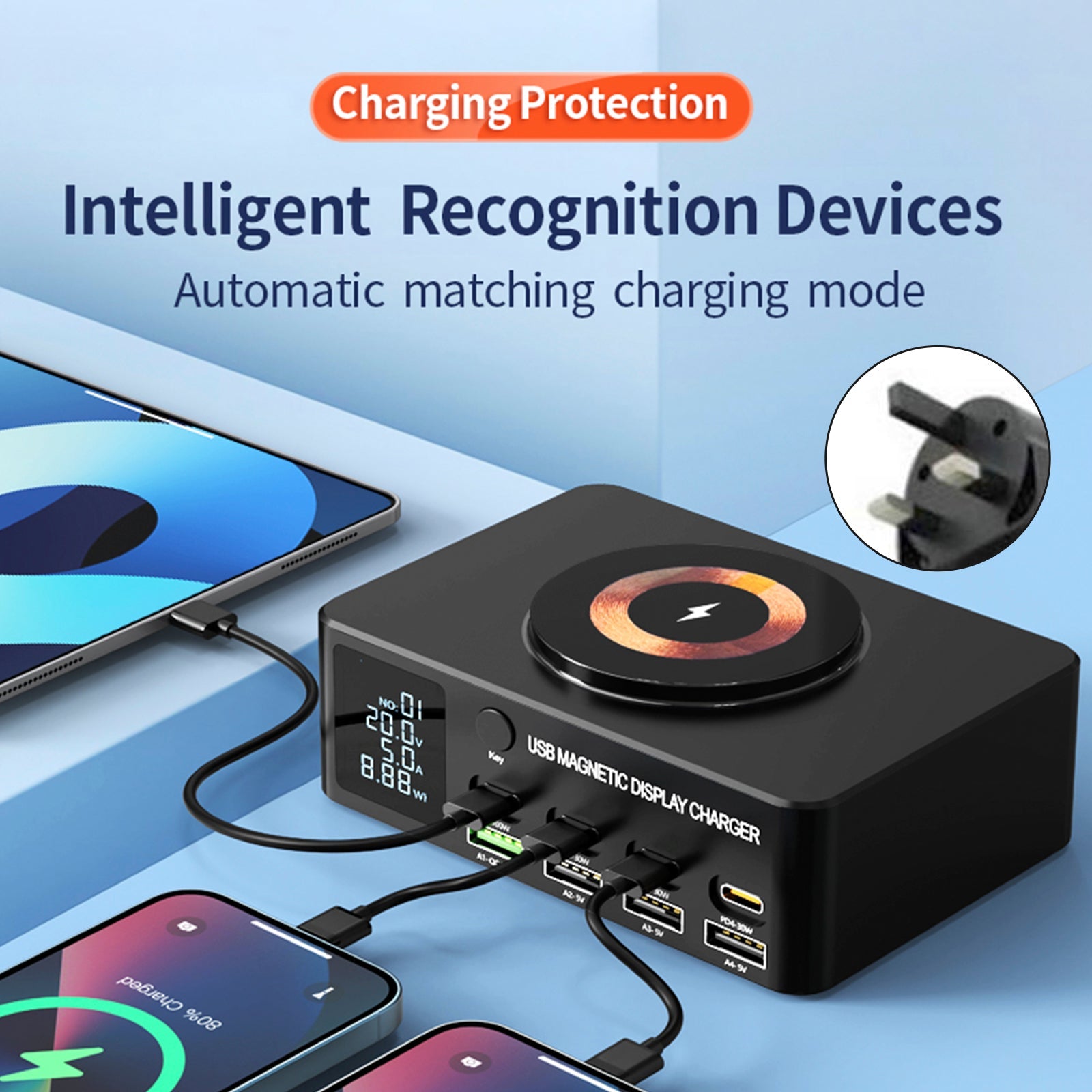 140W Fast Charging Charger Intelligent PD100W Notebook Multi-Port USB Charger UK
