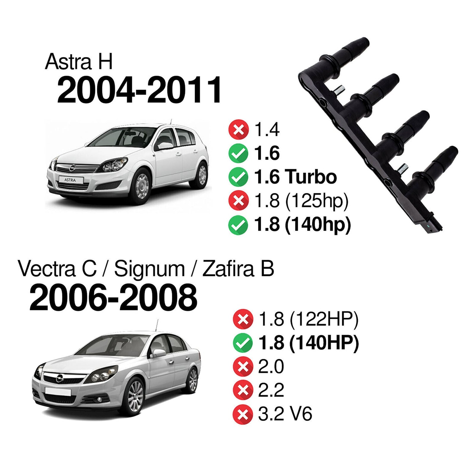 Zafira C 2012-2021 Ignition Coil Pack 95517924 120821 10458316 71744369 71739725 71779115