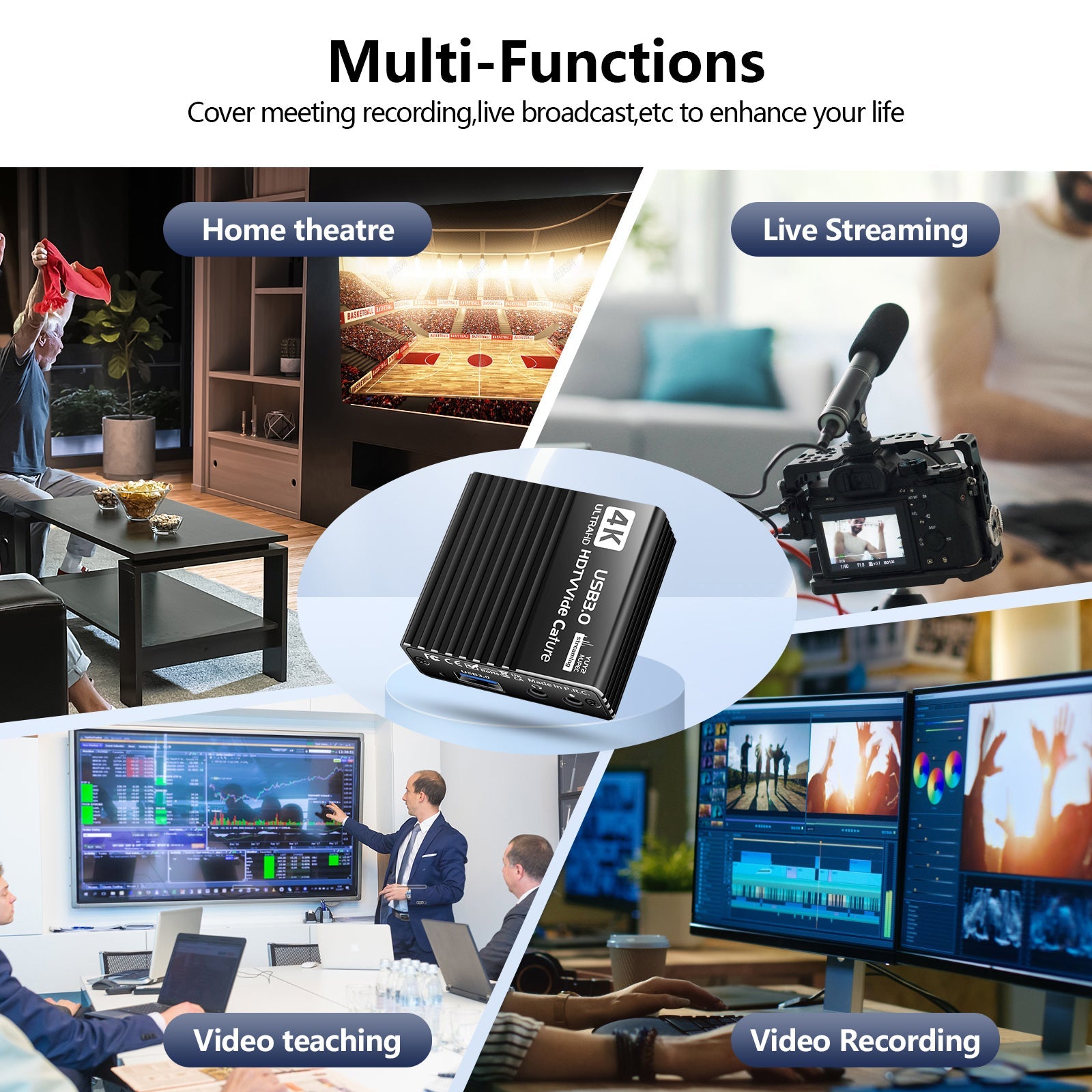 USB 3.0 Video Capture Card HDMI 4K Recording Box Game Live Broadcast Microphone