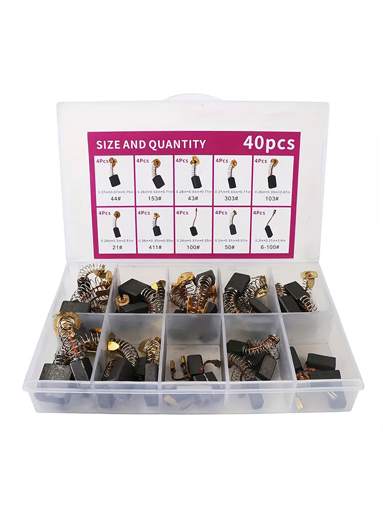 40Pcs Electric Motor Carbon Brushes 10 Sizes Replacement Repair Power Tool Part