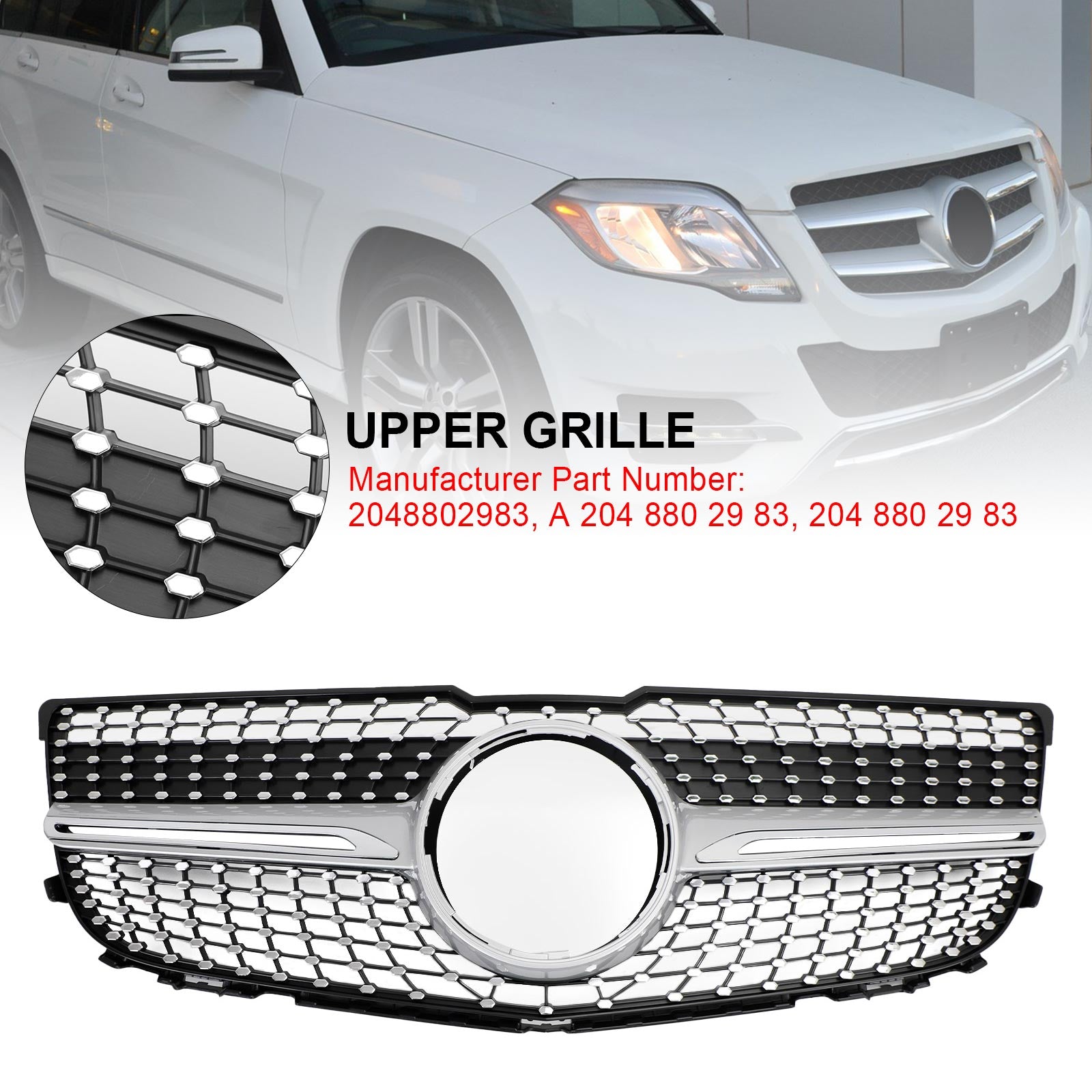 Front Bumper Grille Grill Fit Mercedes Benz X204 GLK-Class 2013-2015 Diamond