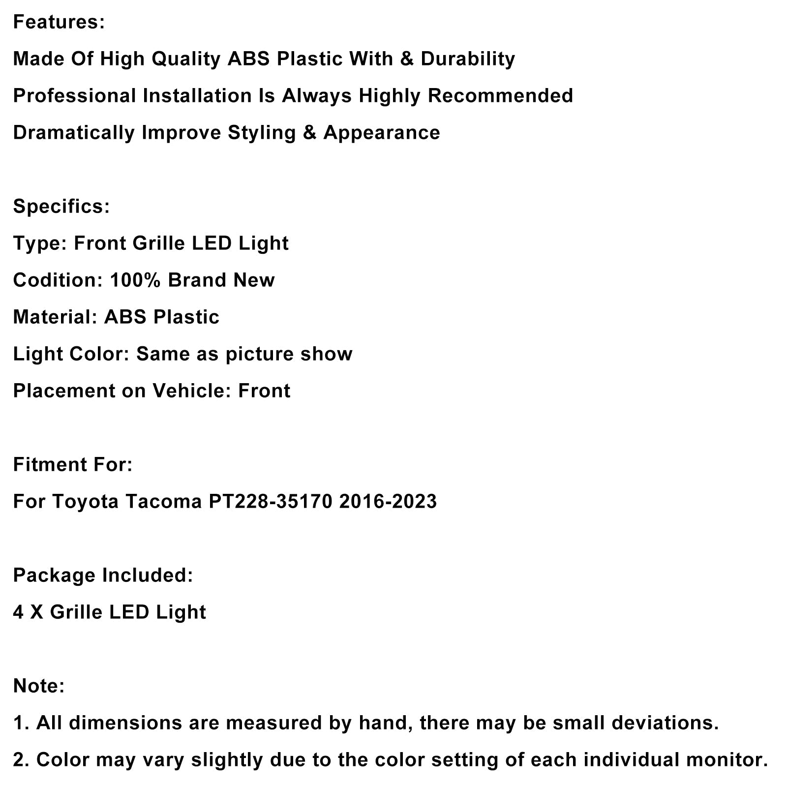 2016-2023 Toyota Tacoma Yellow Lens Amber Light Front Grille LED Light Kit PT228-35170