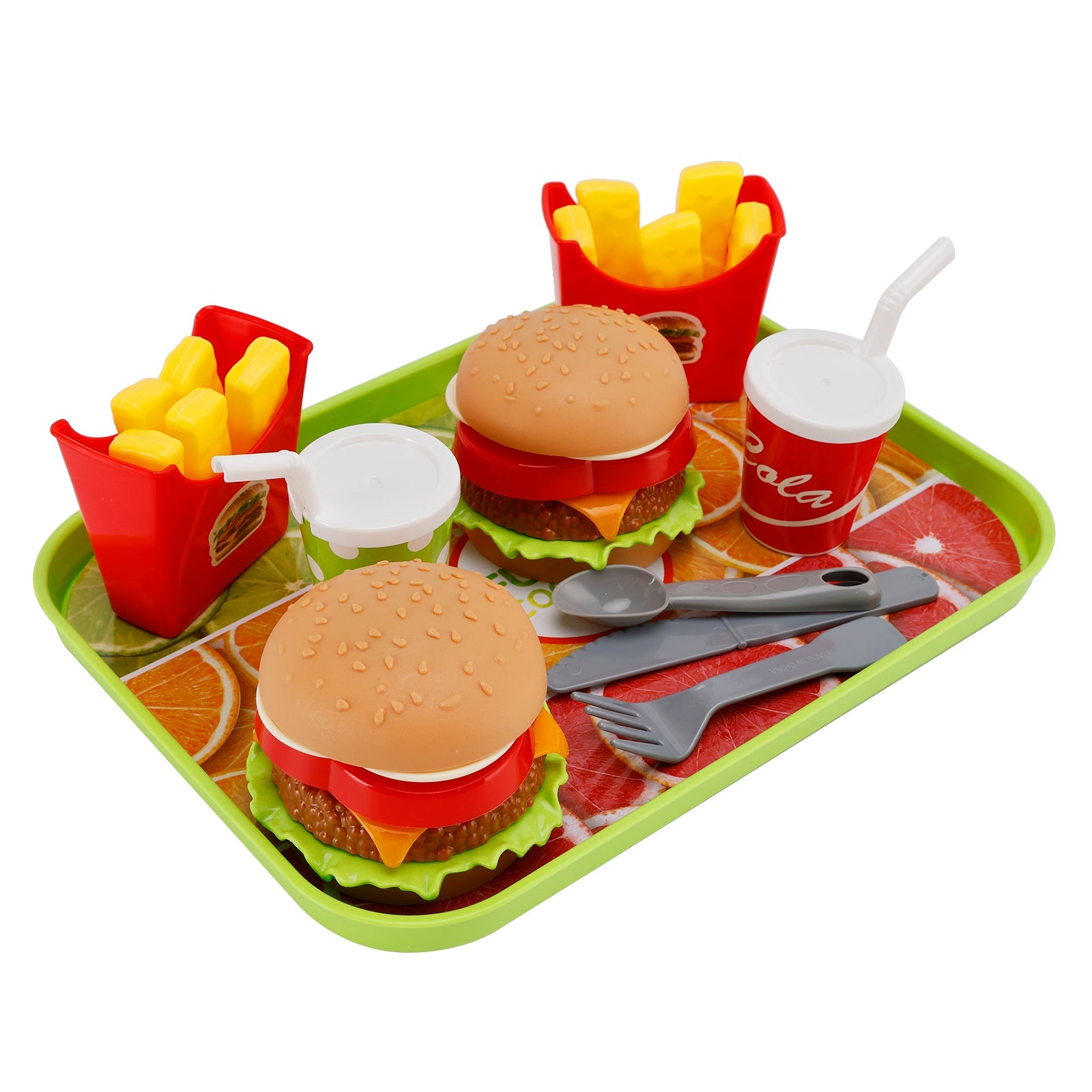 Hamburger Waffles Fries Drink Play Food Pretend Toy Kitchen Set Children Toy Set