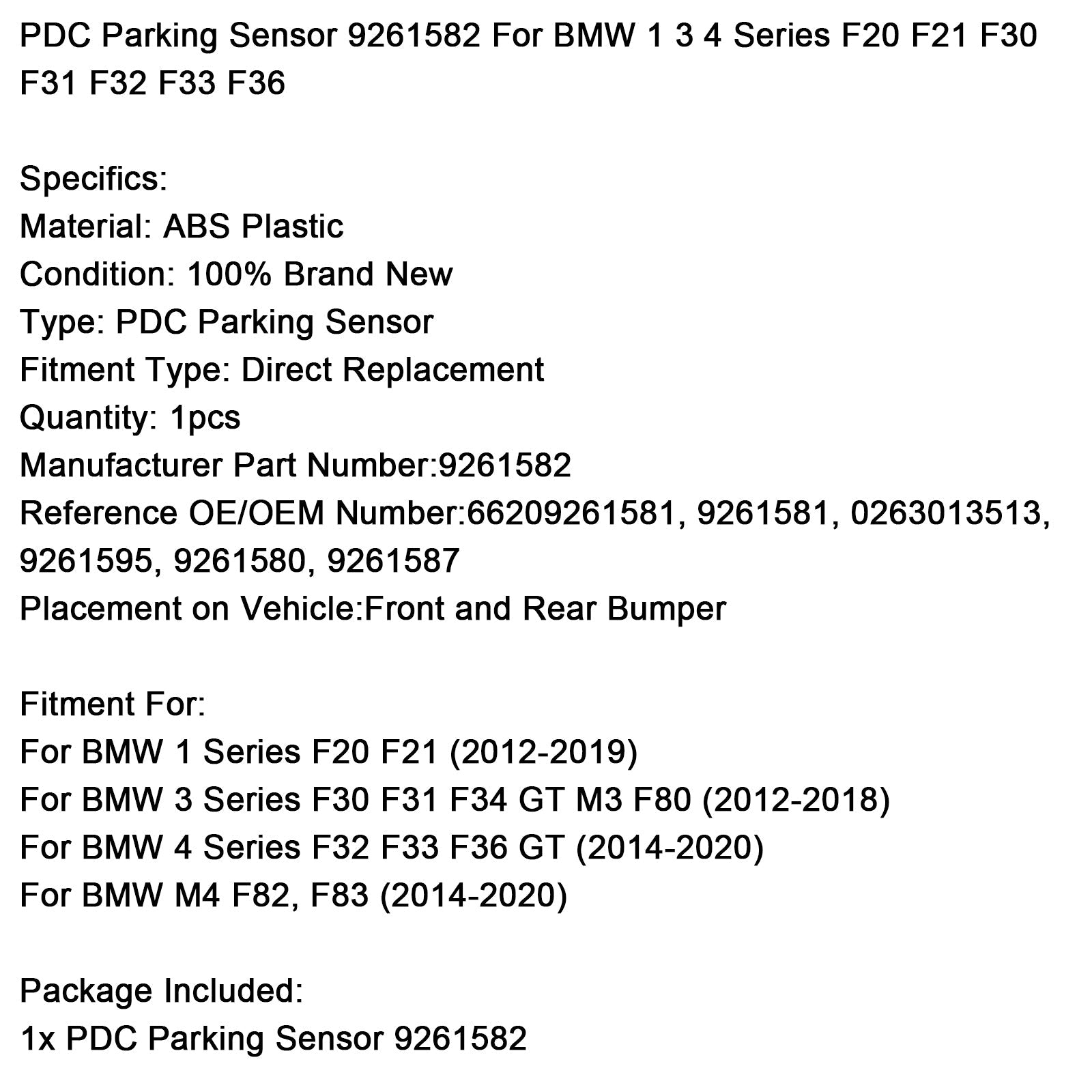 PDC Parking Sensor 9261582 For BMW 1 3 4 Series F20 F21 F30 F31 F32 F33 F36