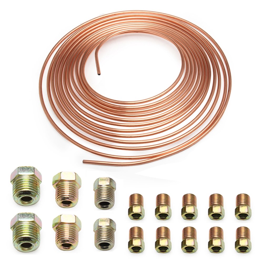 3/16" Copper-Nickel Alloy 25 Ft Roll Brake Line Tubing W/ Nuts Kit All Size Fit