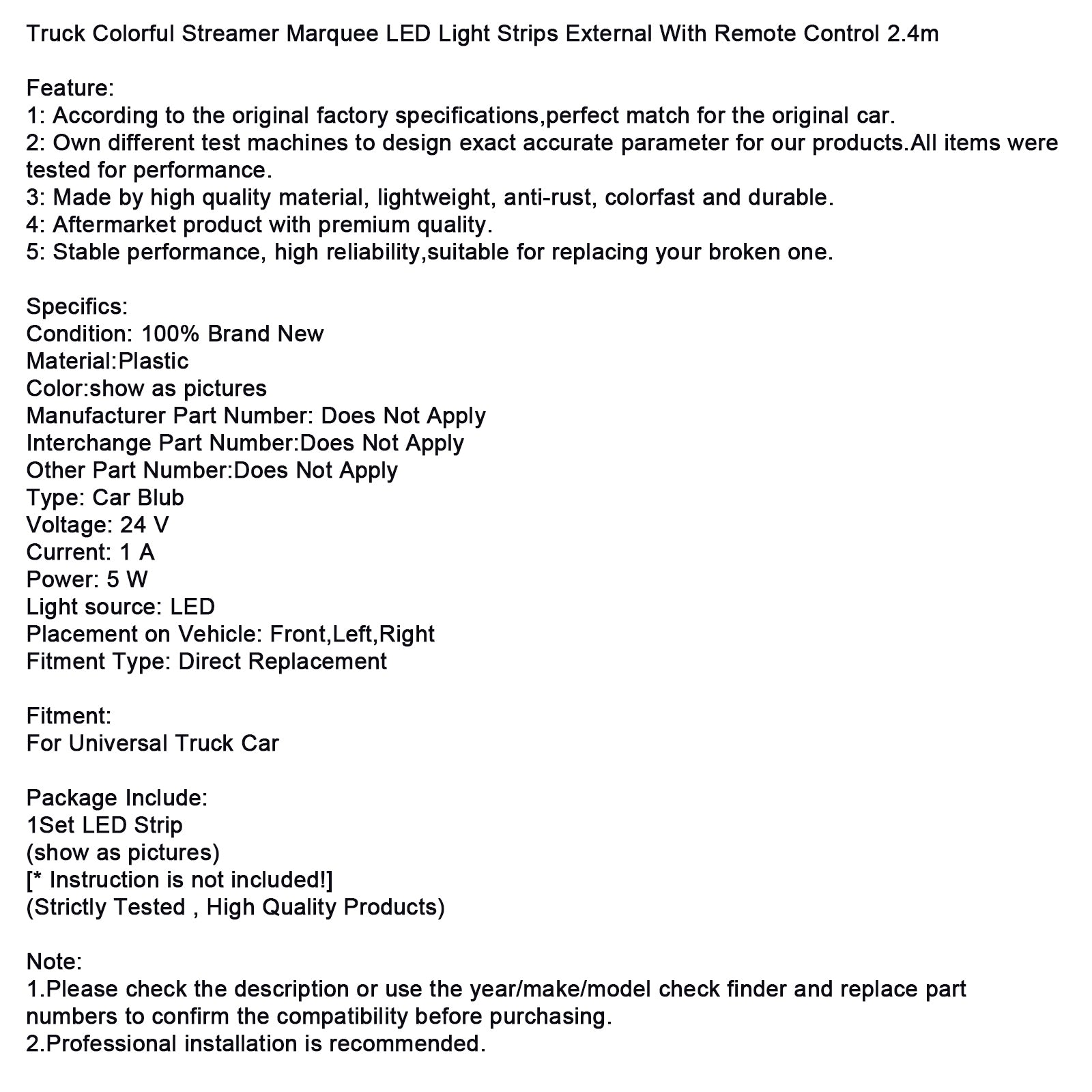 Truck Colorful Streamer Marquee LED Light Strips With Remote Control 2.4m