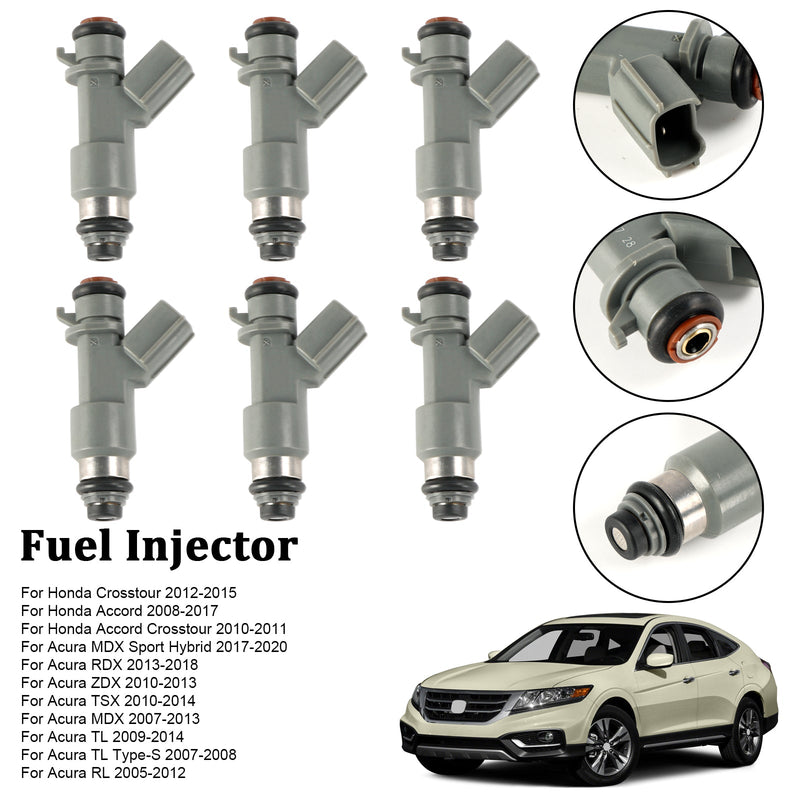 6PCS Fuel Injector 16450-R70-A01 Fit Accord Crosstour MDX 3.0L 3.5L 3.7L V6