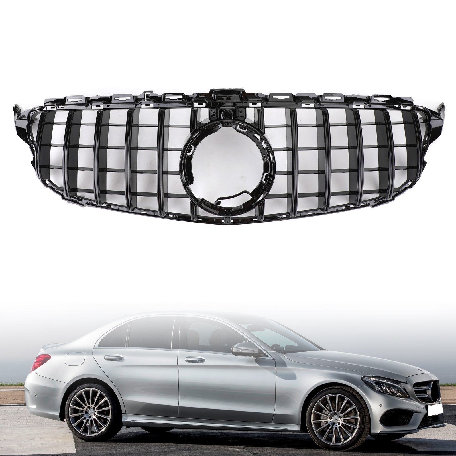 GTR Style Grill Grille W/Camera fit Mercedes-Benz W205 C205 A205 AMG 2019-2021