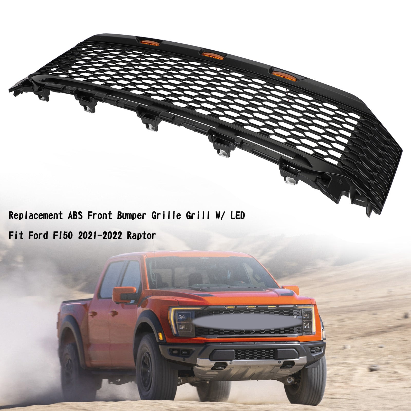 Replacement ABS Front Bumper Grille Grill W/ LED Fit Ford F150 2021-2023 Raptor