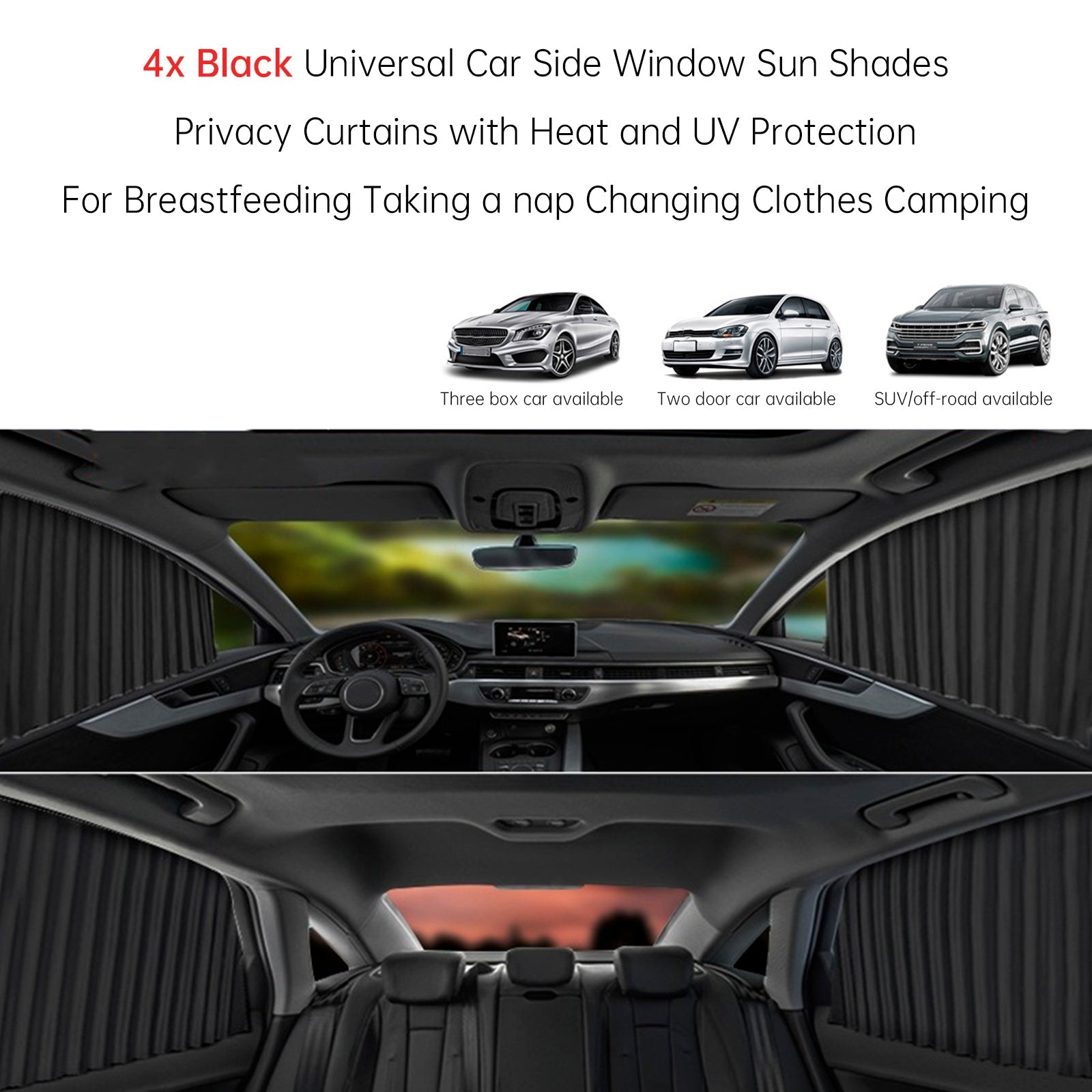 4 PCS Universal Car Side Window Sun Shades Black For Breast feeding Taking a nap