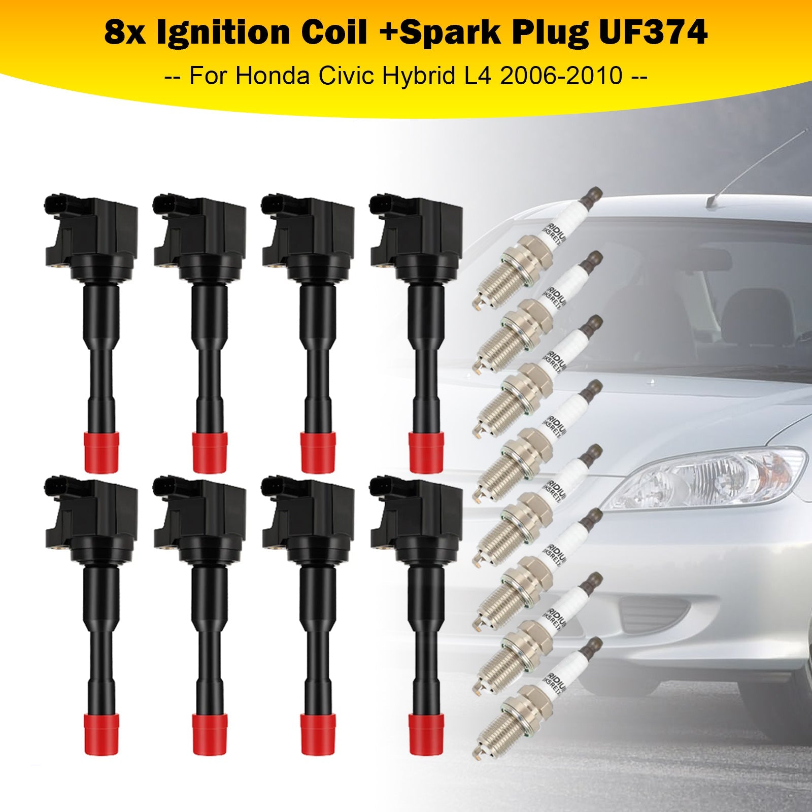 8x bobina de encendido + bujía UF374 para Honda Civic Hybrid L4 2006-2010