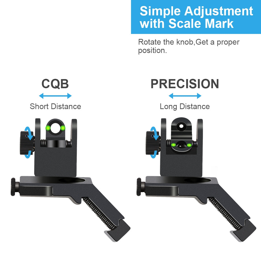 45?? Offset Front Rear Sight Flip up Red and Green Dot Fiber Optics Iron Sights