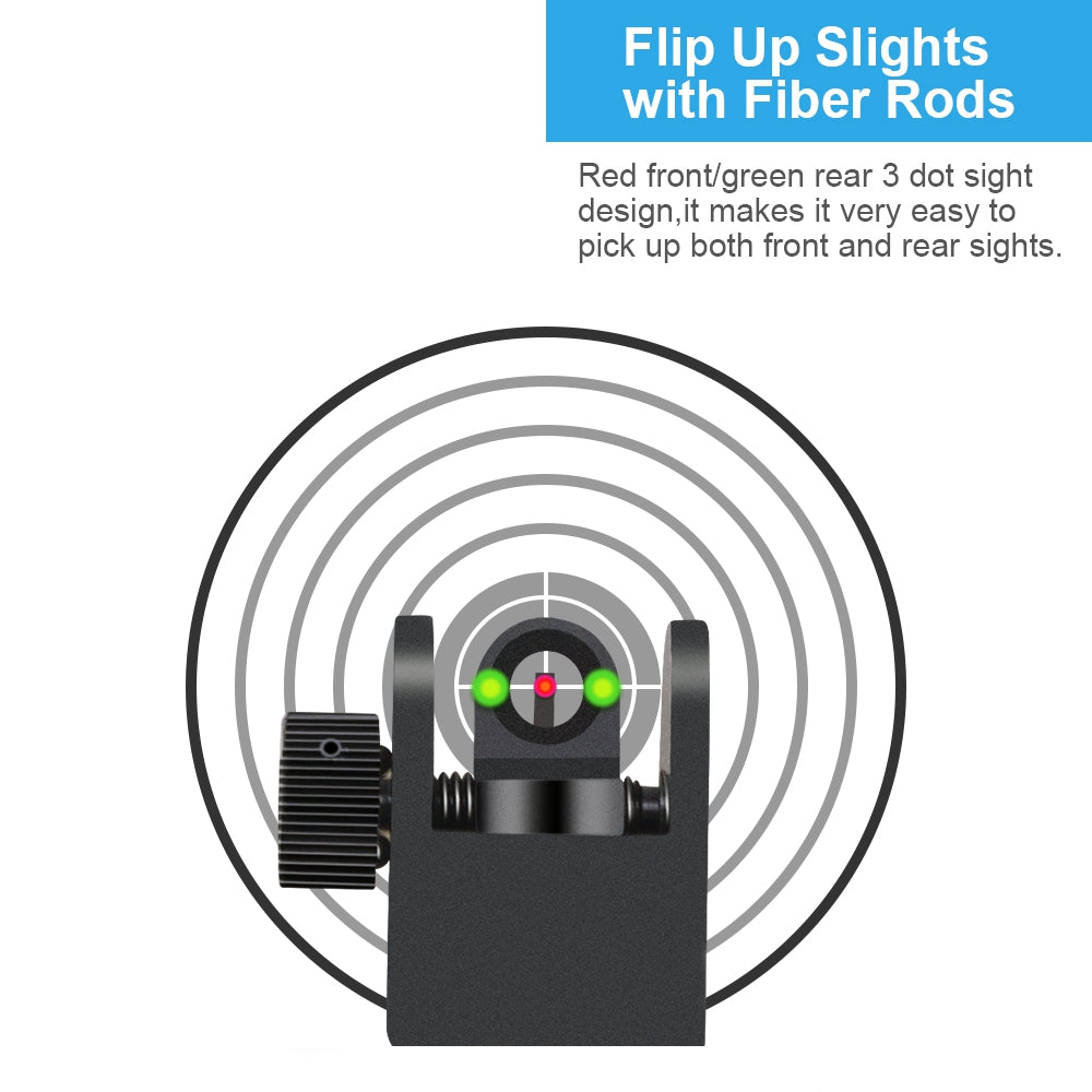 45?? Offset Front Rear Sight Flip up Red and Green Dot Fiber Optics Iron Sights