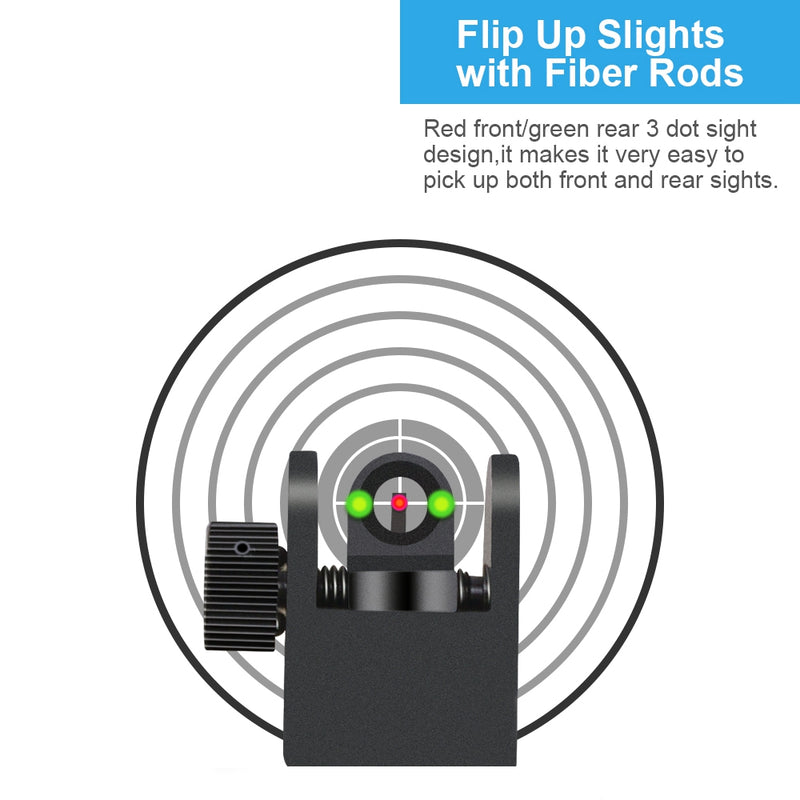 45 Degree Front Rear Sight Flip up Red and Green Dot Fiber Optics Iron Sights