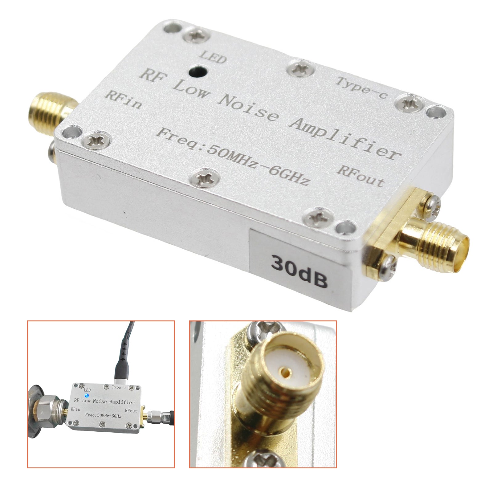 50m-6GHz Radio Frequency Amplifier 20dB 30dB High-Gain Front LNA Low Noise Signal