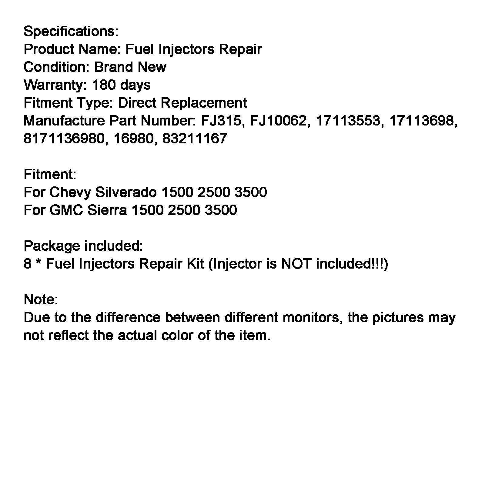 Fuel Injector Repair Seal Kit Fit Chevy Silverado Fit GMC Sierra 1500 2500 3500