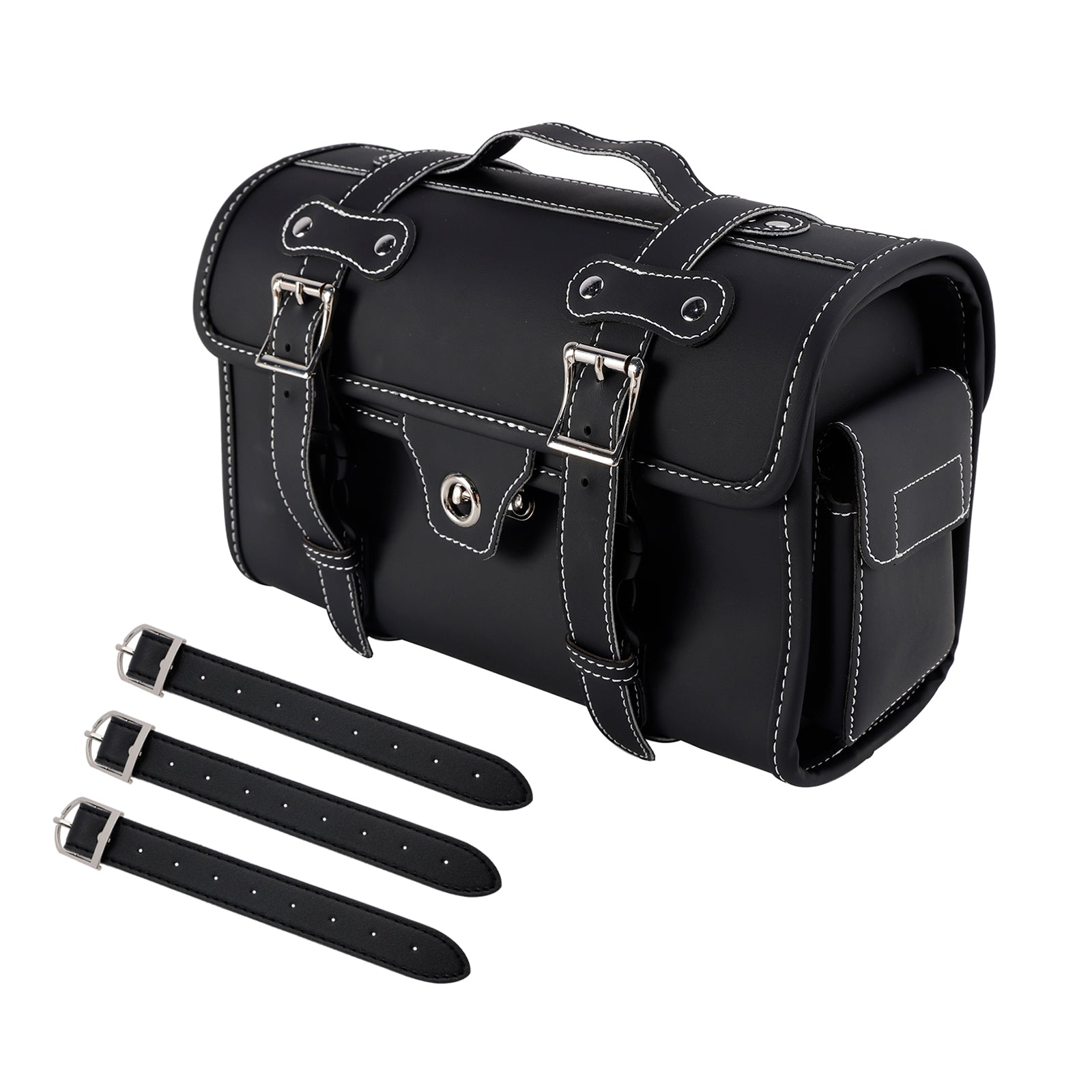 Universal Saddlebag Side Storage Bag Pannier Luggage Pu For Motorcycle Black