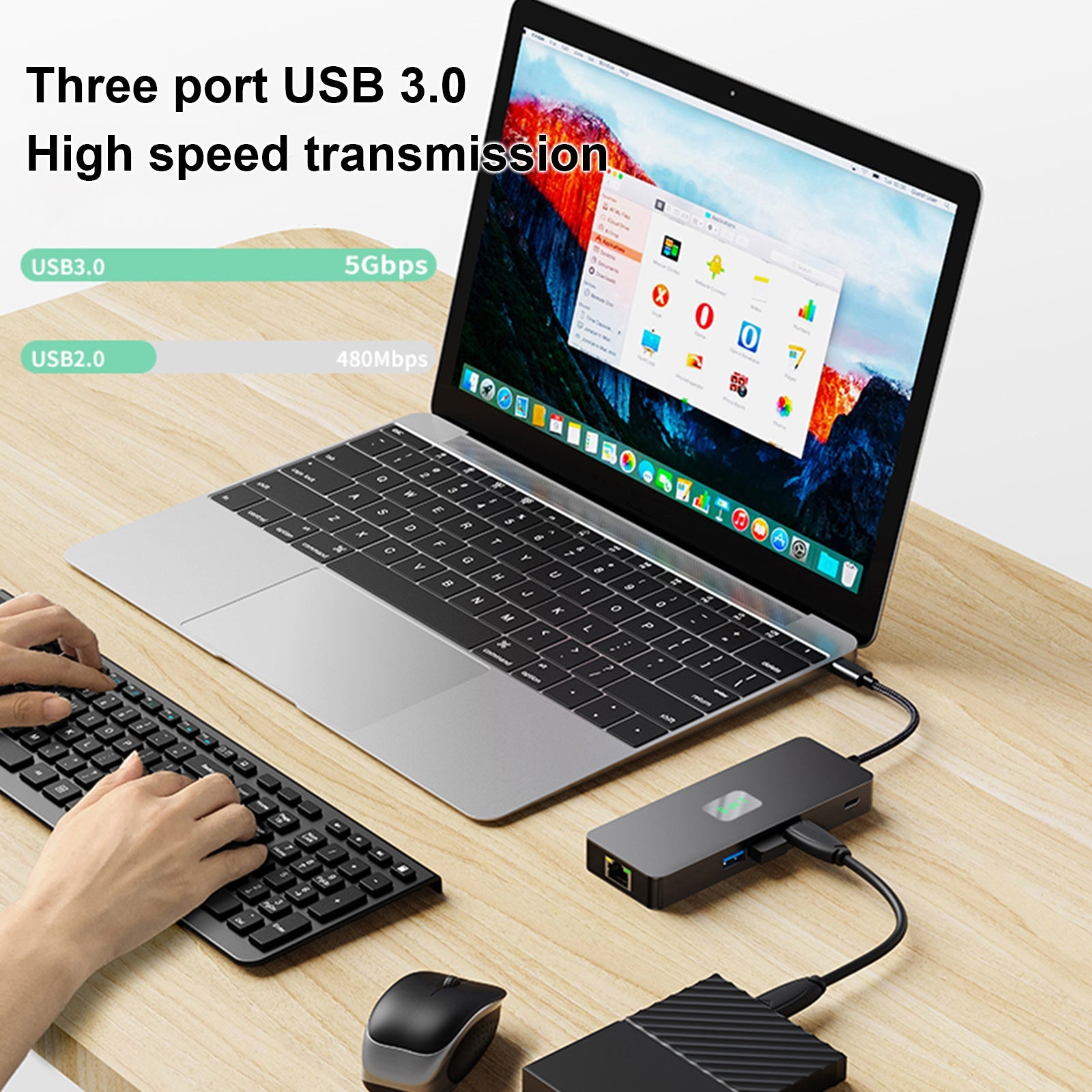 8 in 1 TYPE-C to RJ45 Gigabit USB 3.0 HDMI DP PD100W Interface Hub for MacBook