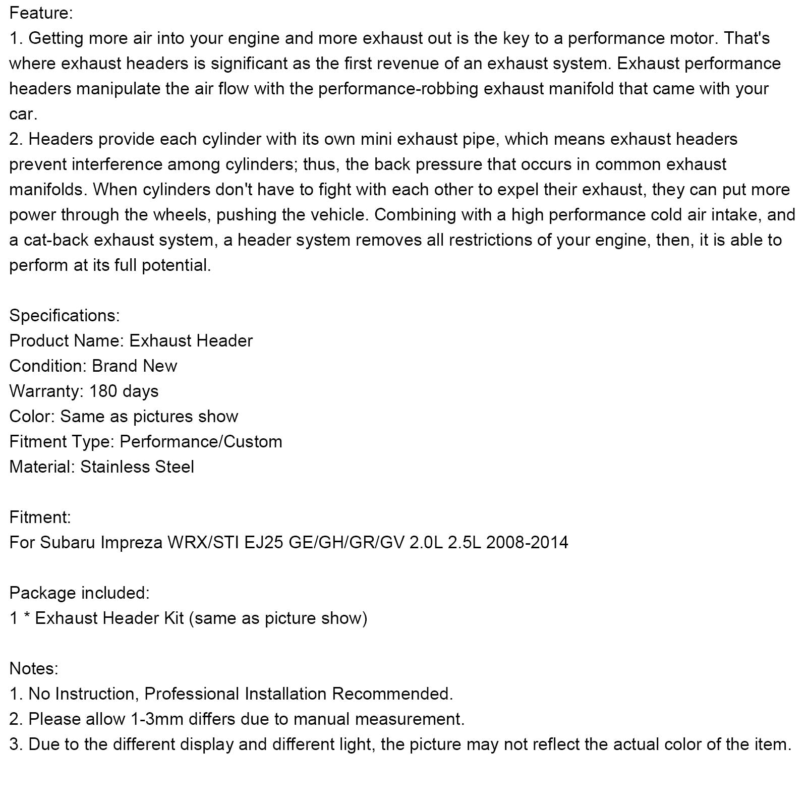 Exhaust Manifold Fit Subaru Impreza WRX STi GE/GH/GR/GV 2.0L 2.5L 2008-2014