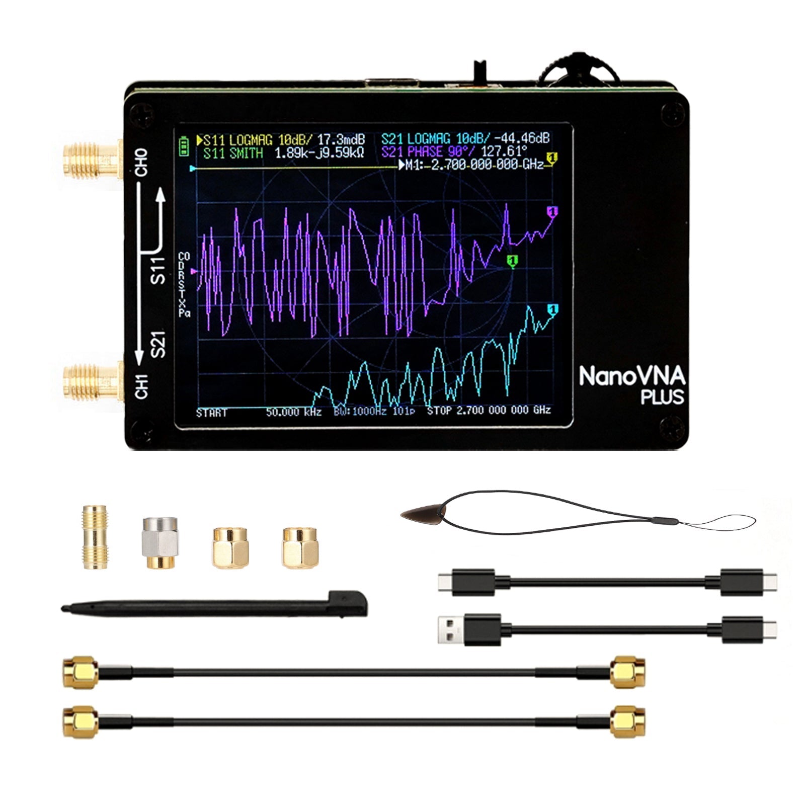 2.8Inch Upgraded NanoVNA Plus 50kHz-2.7GHz Handheld Vector Network Analyzer