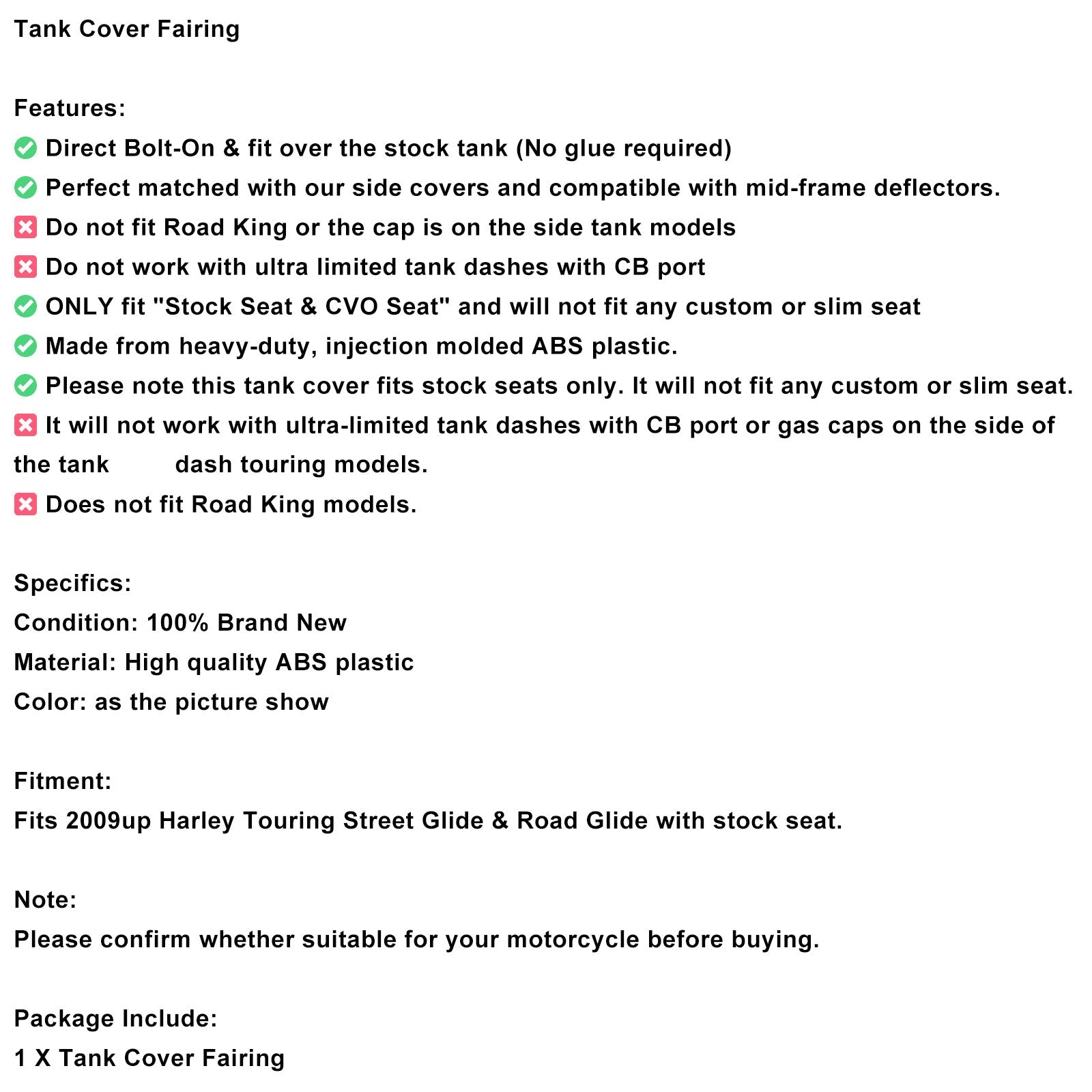 2009+ Touring Street Glide & Road Glide Stretched Tank Cover Fairing