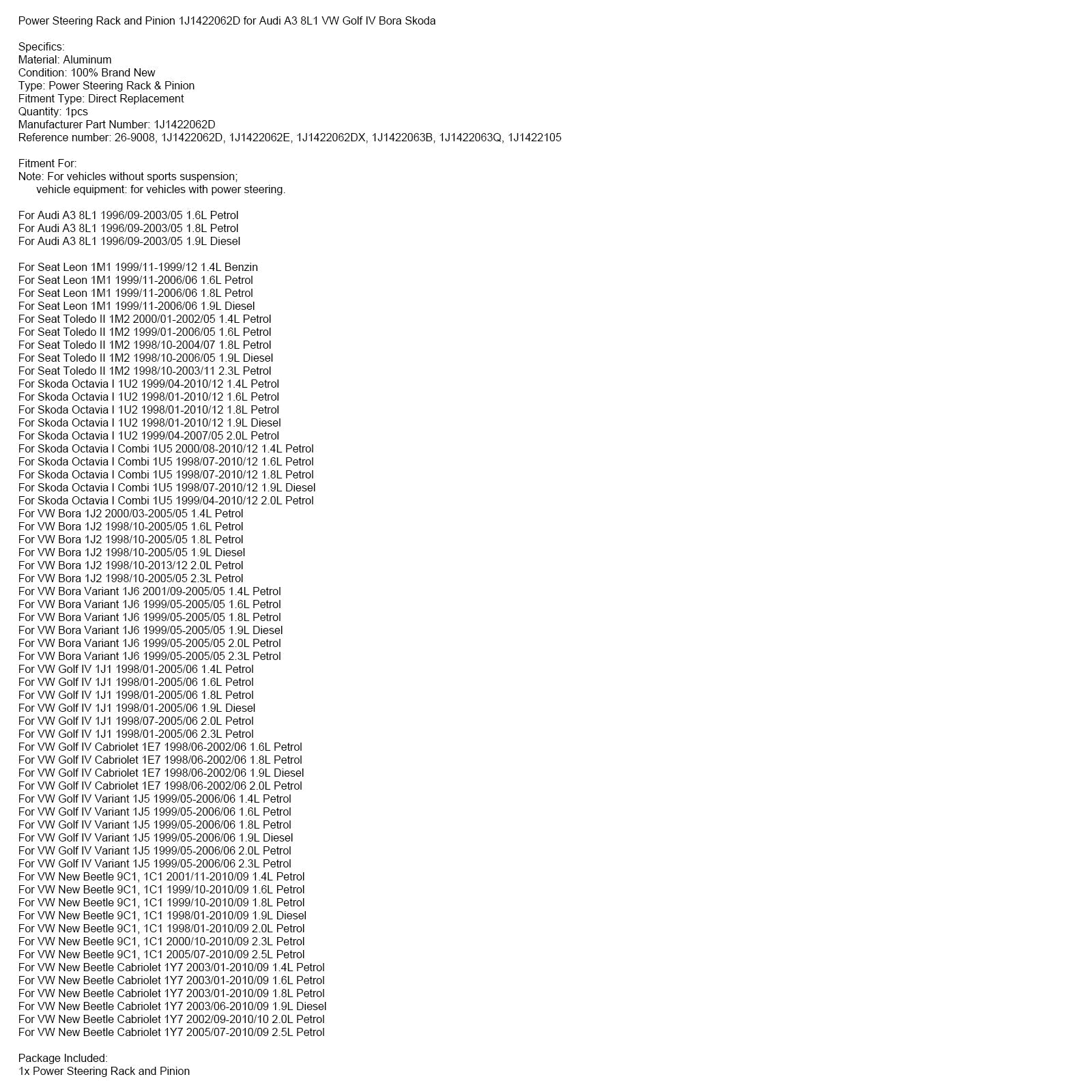 1998/01-2005/06 VW Golf IV 1J1 Petrol Petrol Power Steering Rack and Pinion 1J1422062D