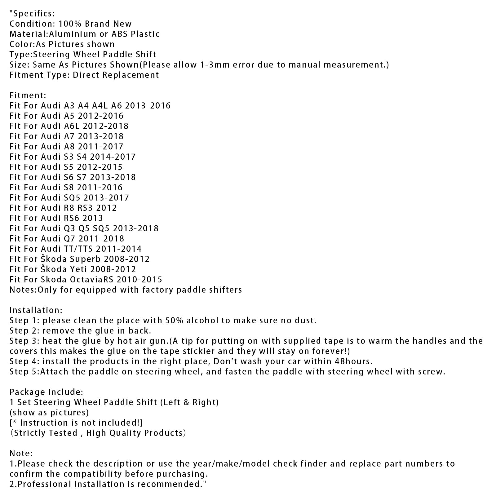 Steering Wheel Paddle Shifter Extension For Audi A3 A4 A5 A6 A8