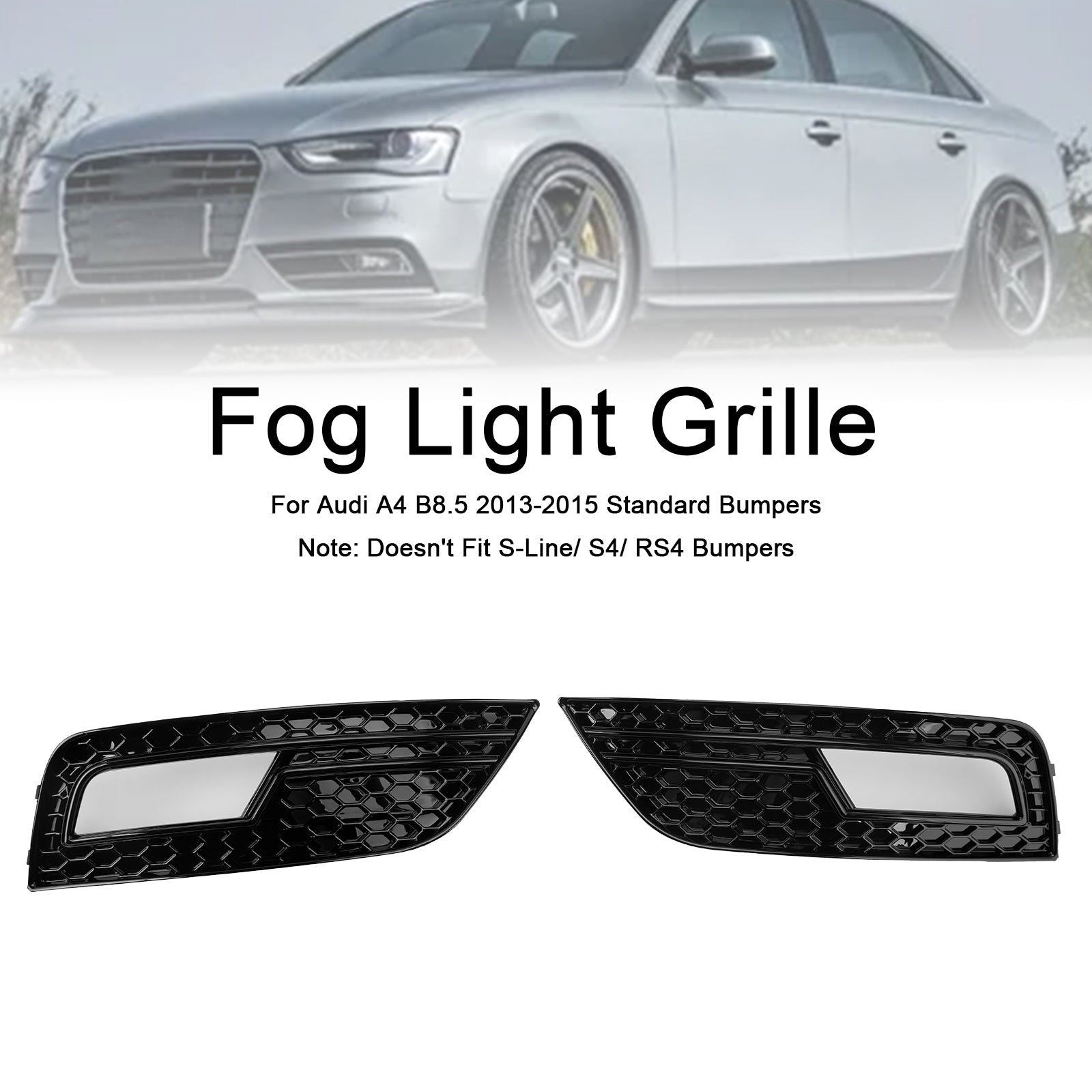 2013-2015 Audi A4 B8.5 Black Fog Light Cover Grille Standard Bumper