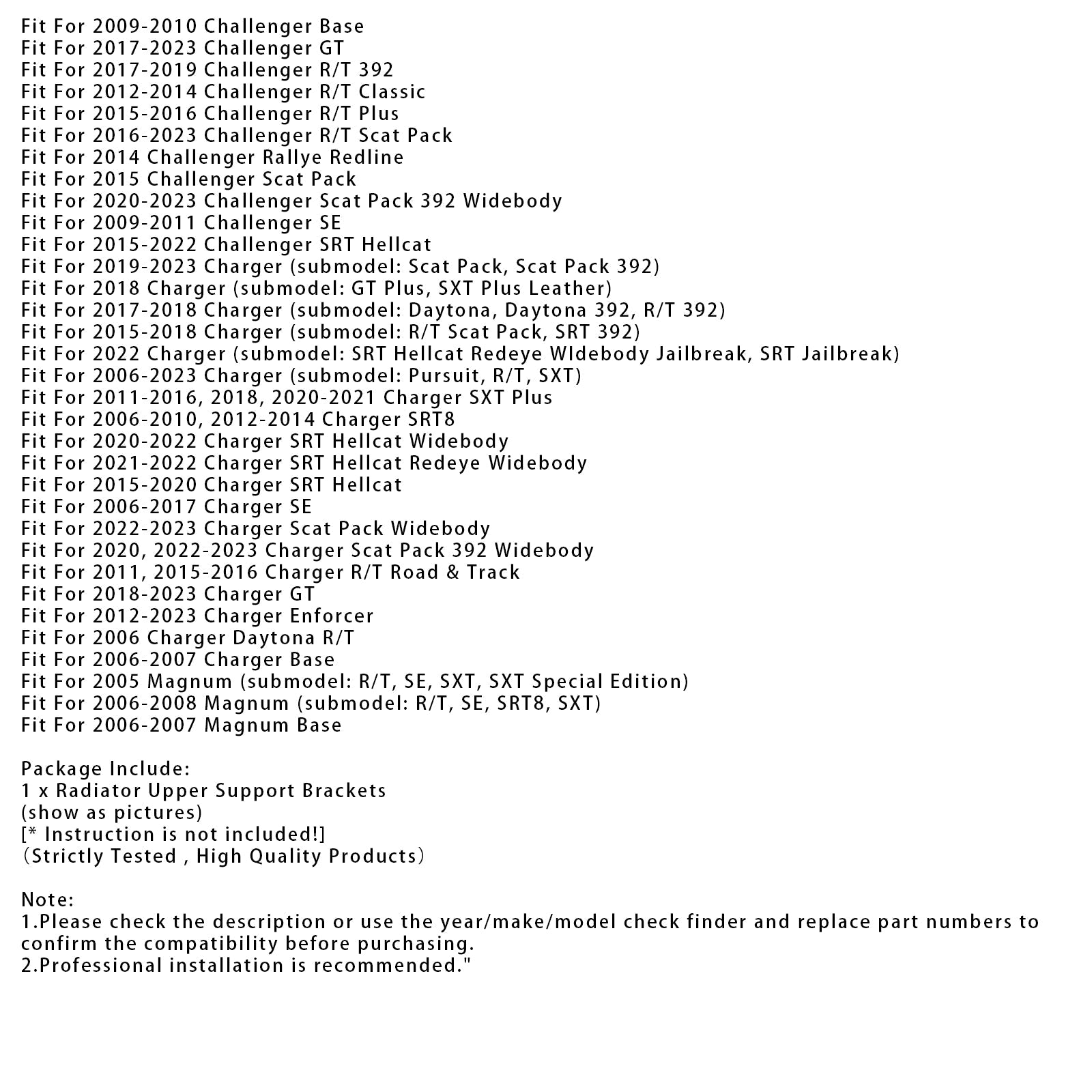 Radiator Upper Support Brackets For Dodge Challenger Chrysler 04596474AD