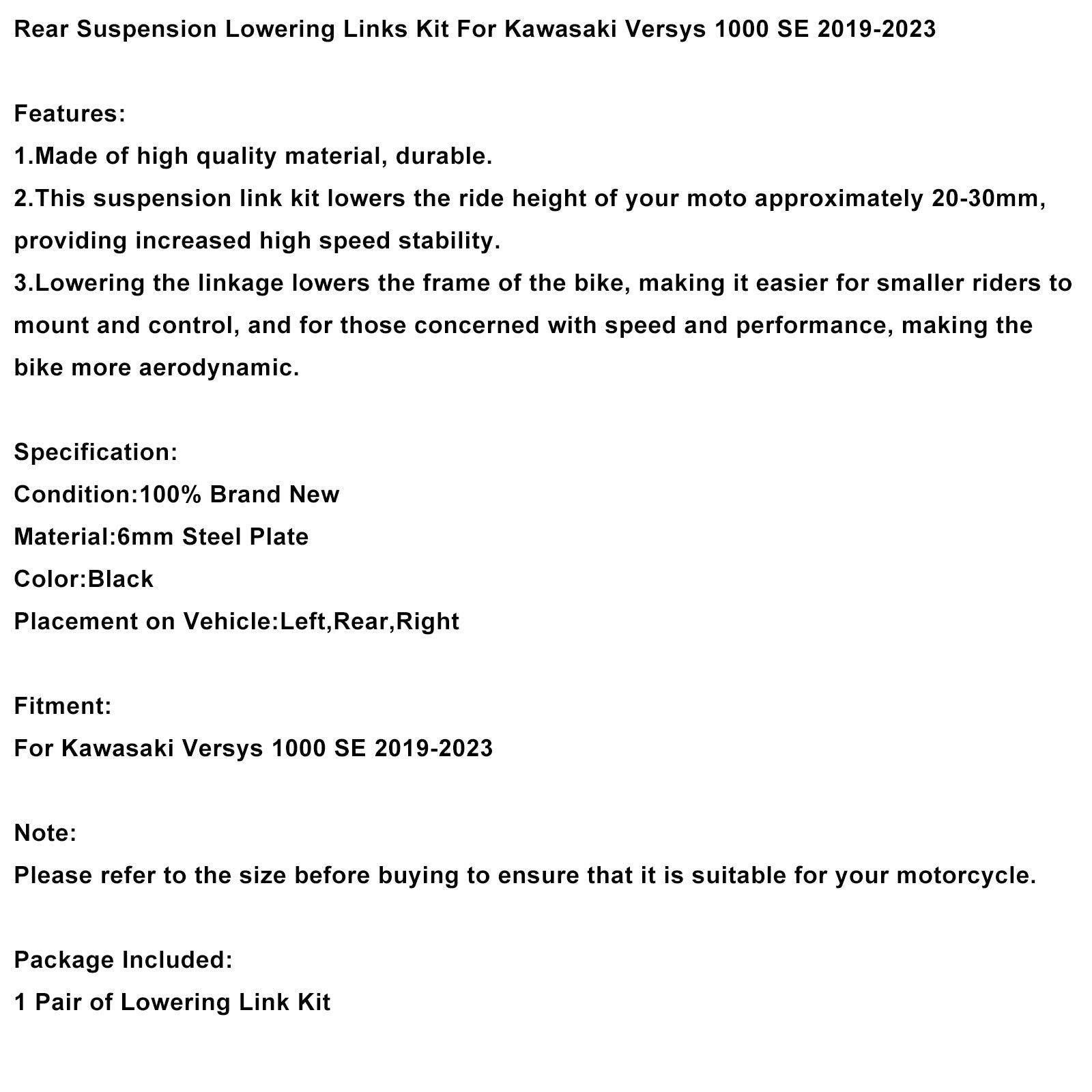 2019-2023 RKawasaki Versys 1000 SE ear Suspension Lowering Links Kit