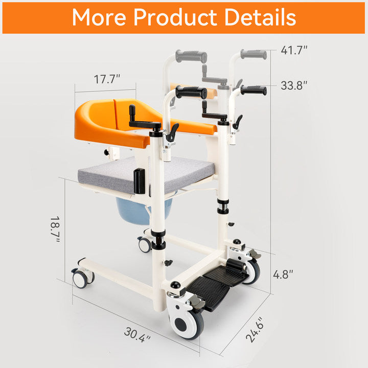 Medical Patient Lift Chair Transfer Lift Wheelchair 180° Split Seat With Cushion For Adults, Elderly 440 lb Weight Limited