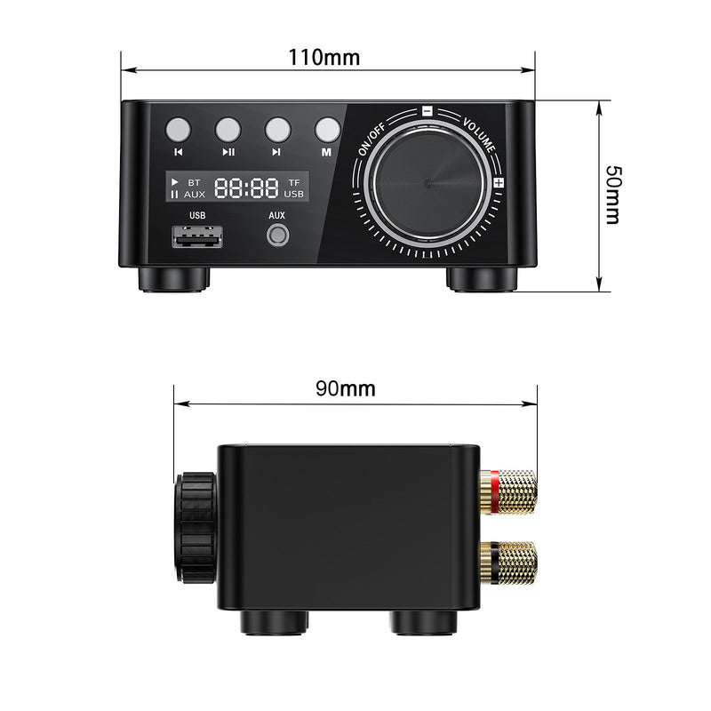 HiFi Mini Bluetooth 5.0 Amplificador de sonido de potencia digital Receptor de audio estéreo USB