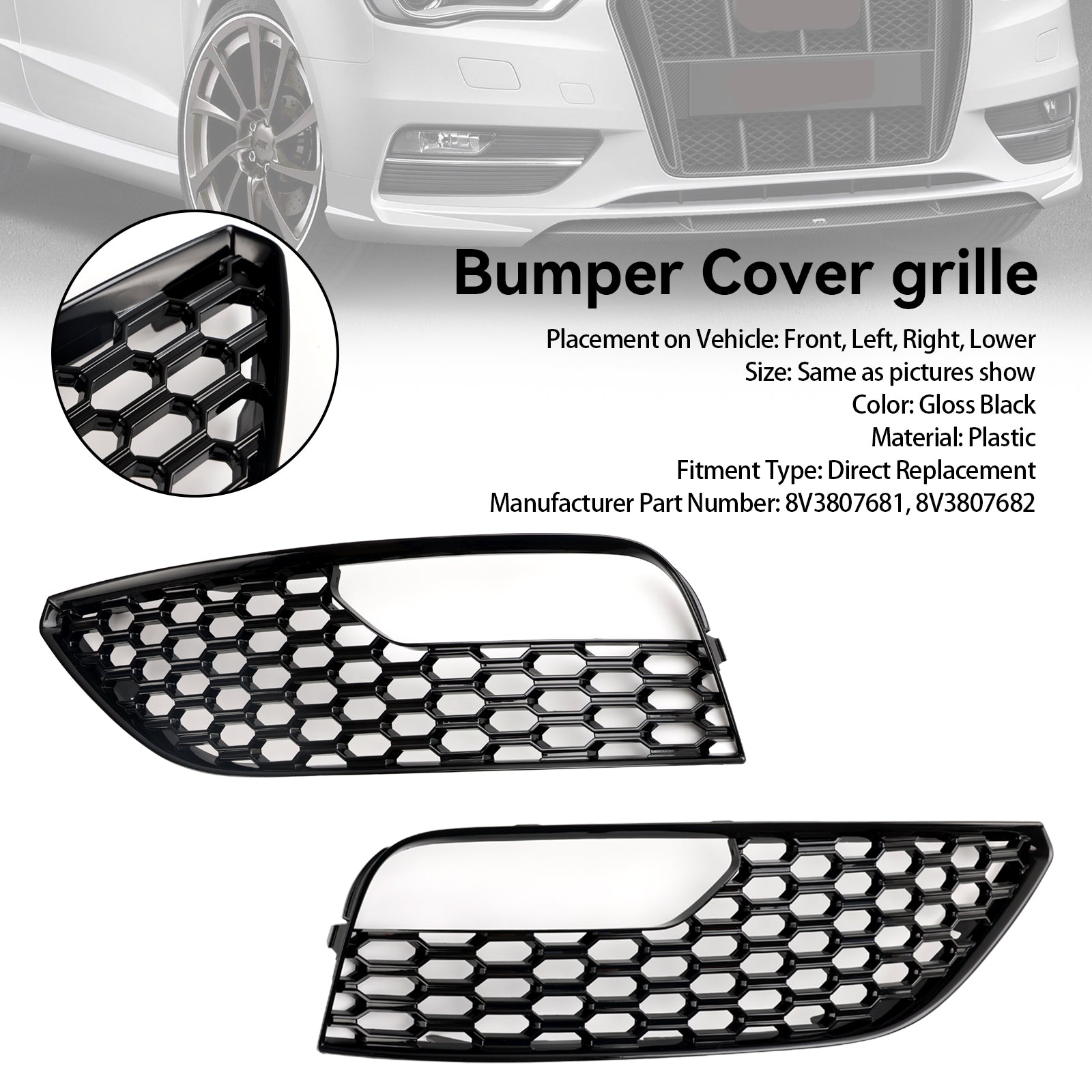 Audi A3 2012-2016 Mesh 2PCS Front Bumper Fog Light Surround Cover Grille