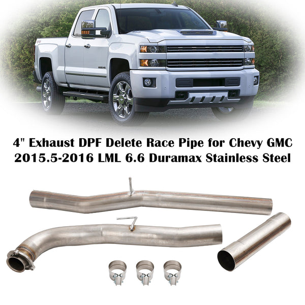 4" Exhaust DPF Delete Race Pipe for Chevy GMC 2015.5-2016 LML 6.6 Duramax Stainless Steel