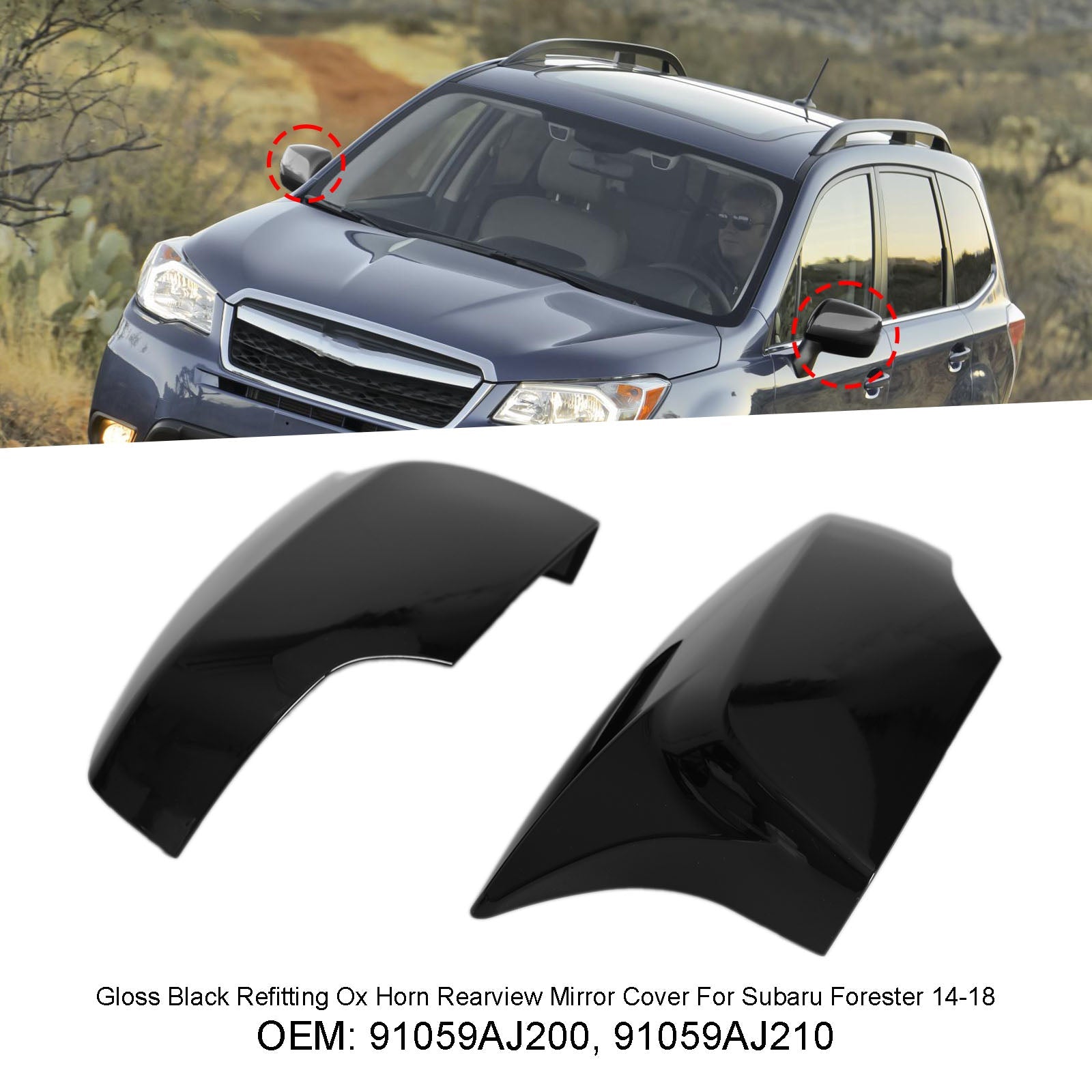 Gloss Black Refitting Ox Horn Rearview Mirror Cover For Subaru Forester 14-18 Generic