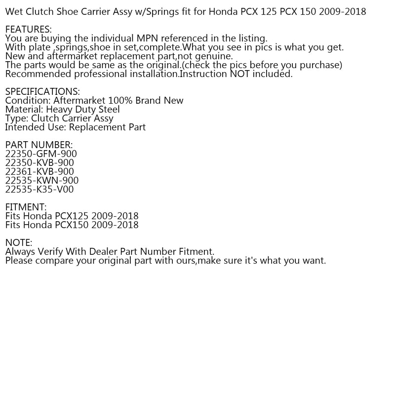 WET CLUTCH SHOE CARRIER ASSY for Honda PCX 125 PCX125 PCX 150 PCX 150 2009-2018 Generic