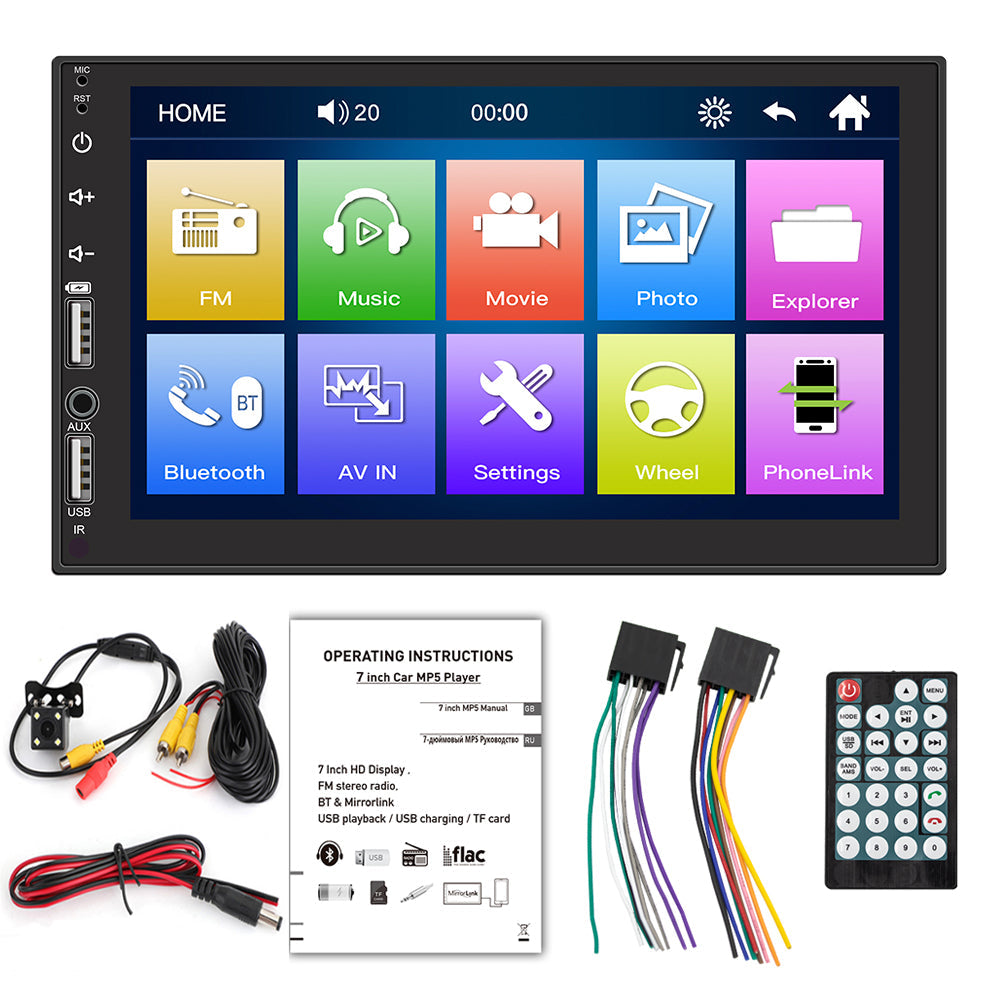 7 pulgadas Bluetooth doble USB pantalla táctil coche estéreo Radio MP5 FM/AUX + cámara